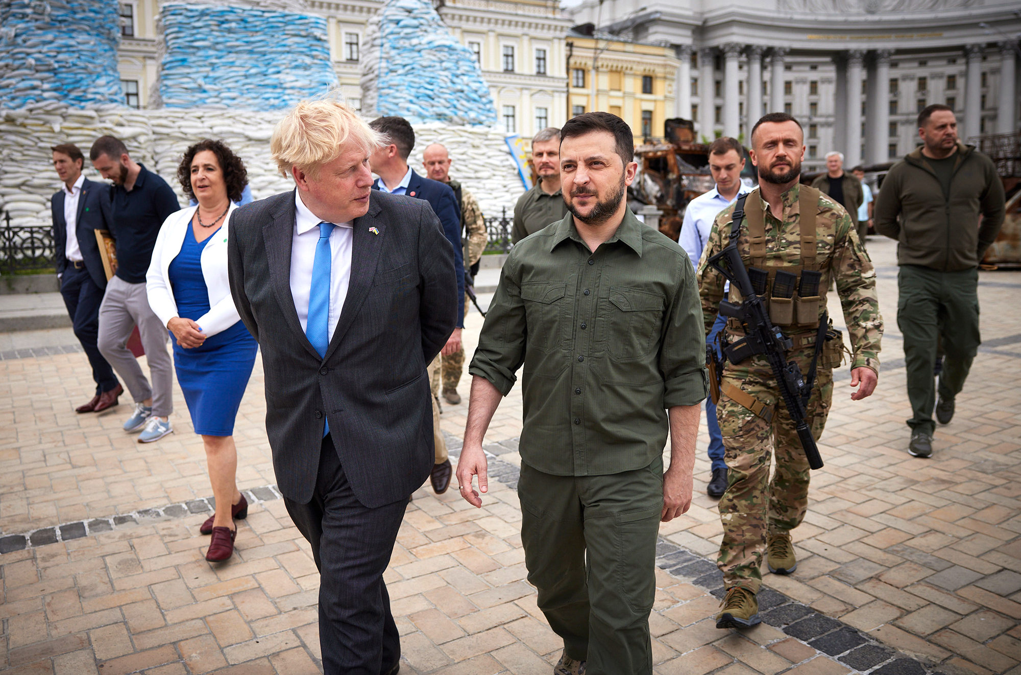 Ukrainian President Volodymyr Zelensky and British Prime Minister Boris Johnson meet in Kyiv, Ukraine on June 17. 