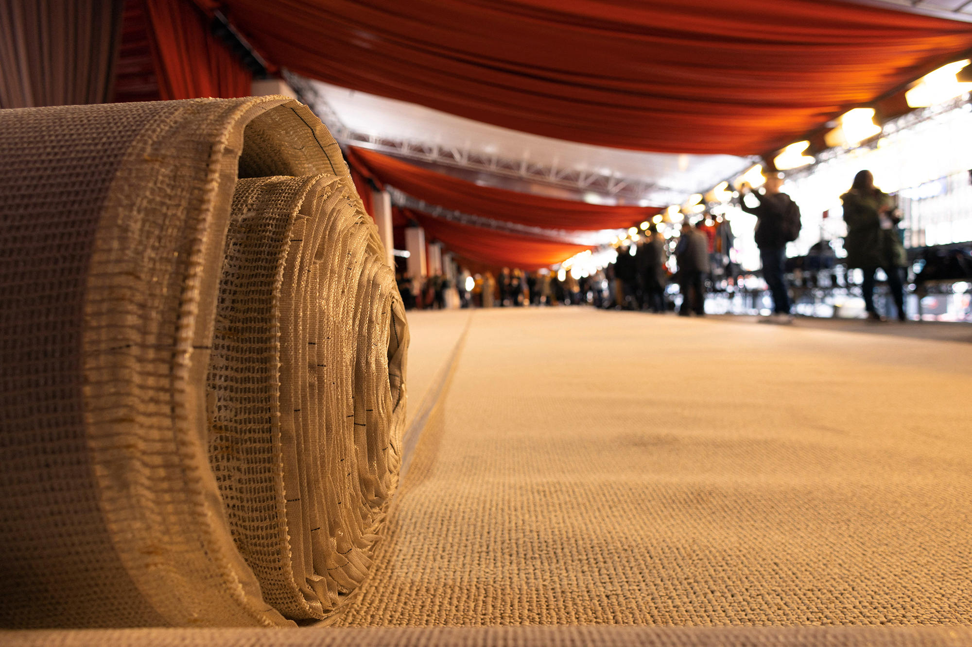 Carpet is rolled out during preparations for the 95th Academy Awards. 