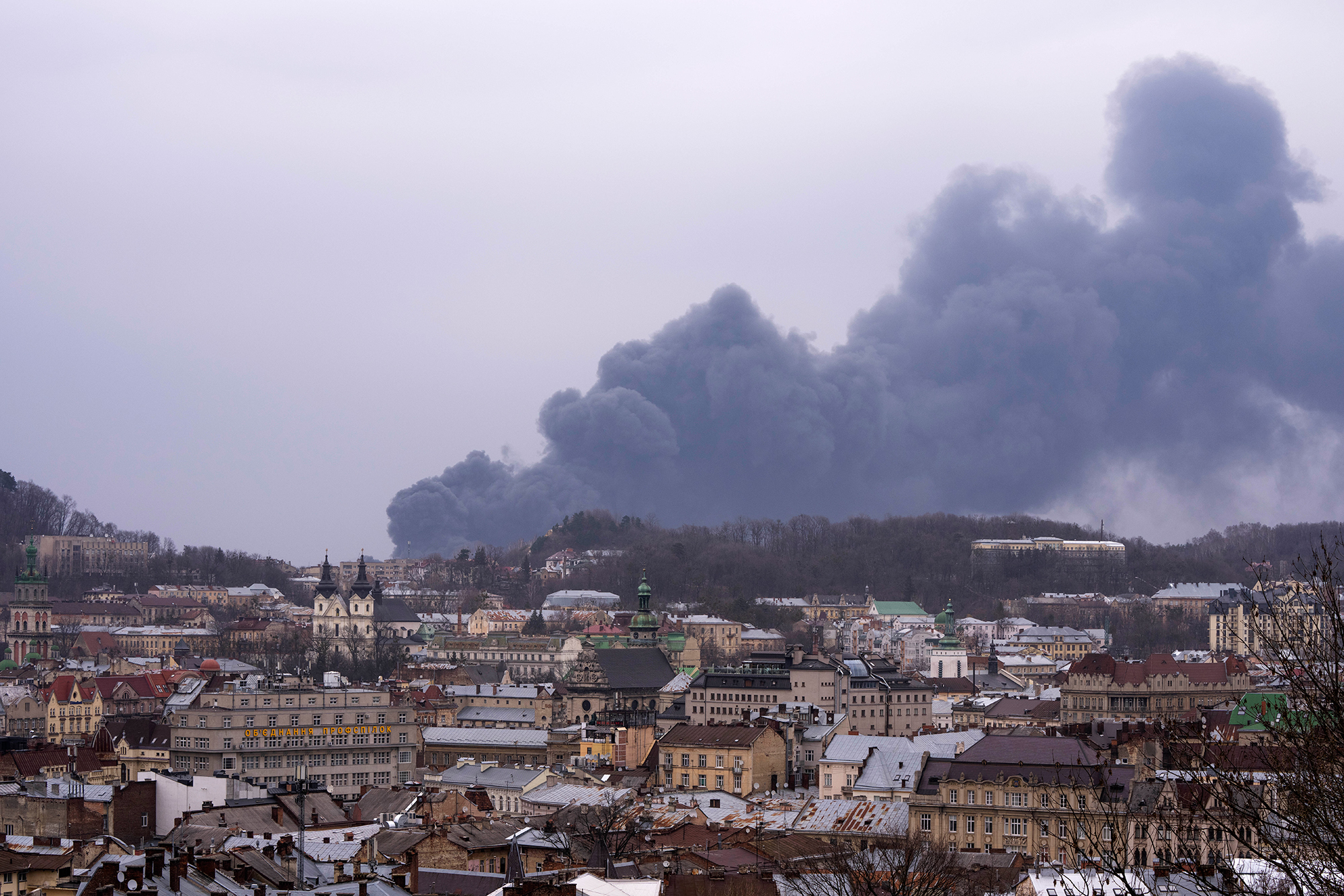 Smoke rises above Lviv, Ukraine on March 26. 