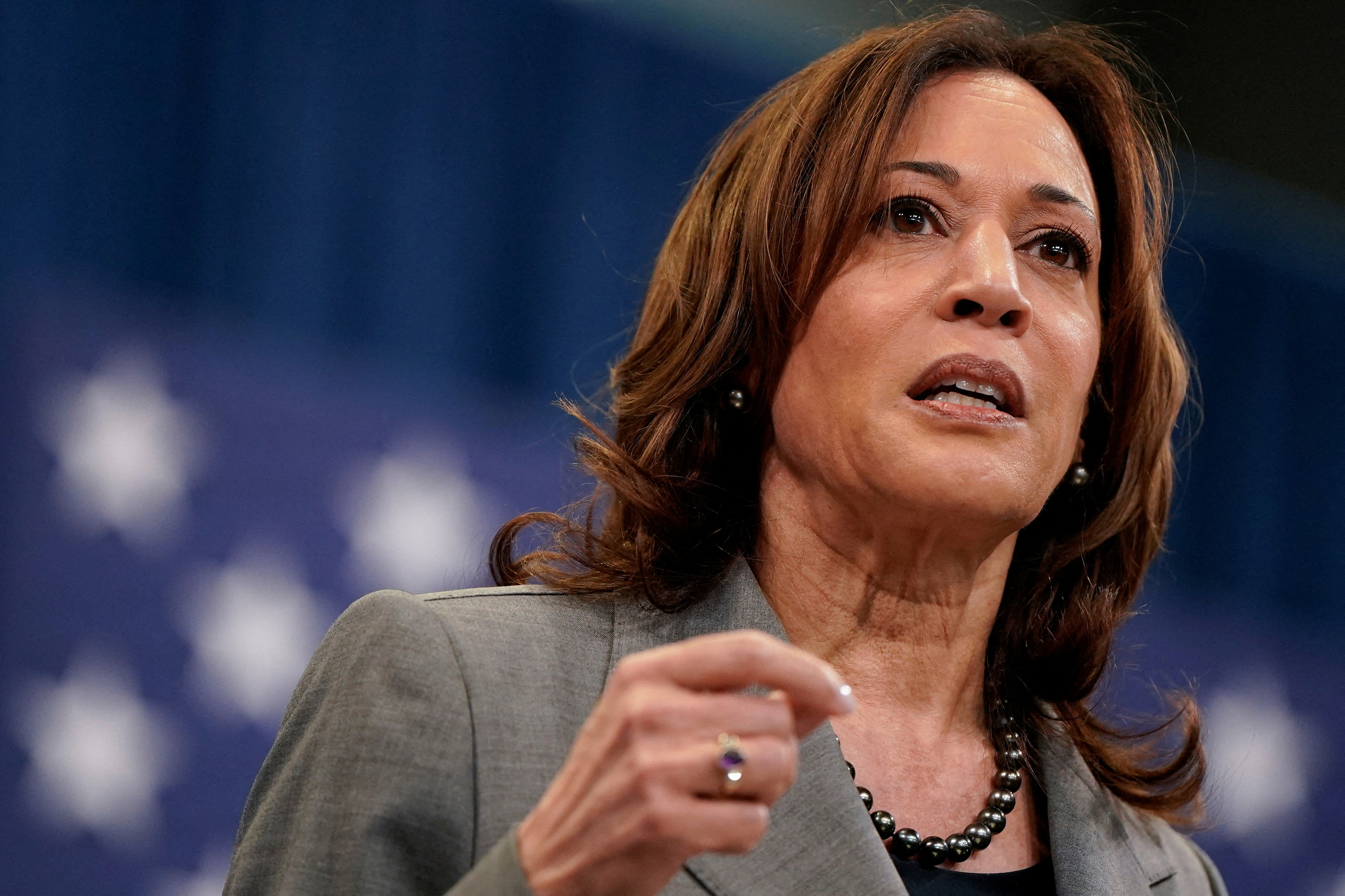 US Vice President Kamala Harris delivers remarks in Raleigh, North Carolina, on March 26.