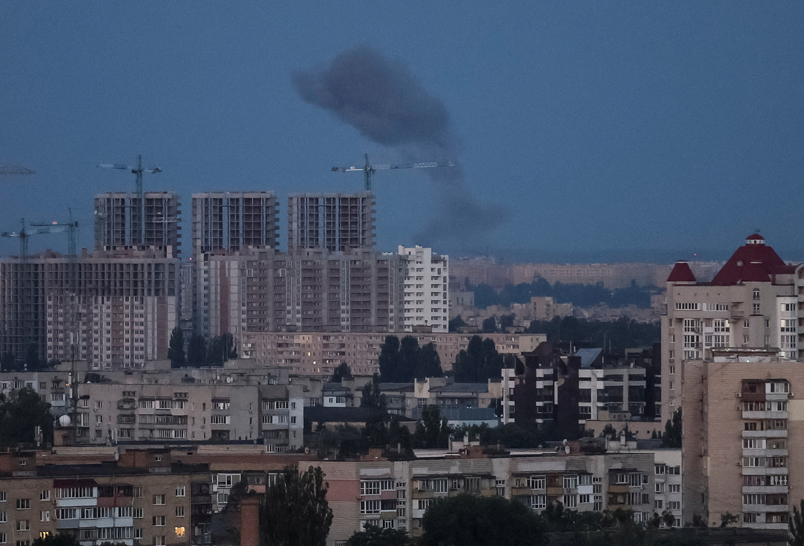 Smoke rises in the sky over the city after a Russian missile strike in Kyiv, Ukraine on September 6.
