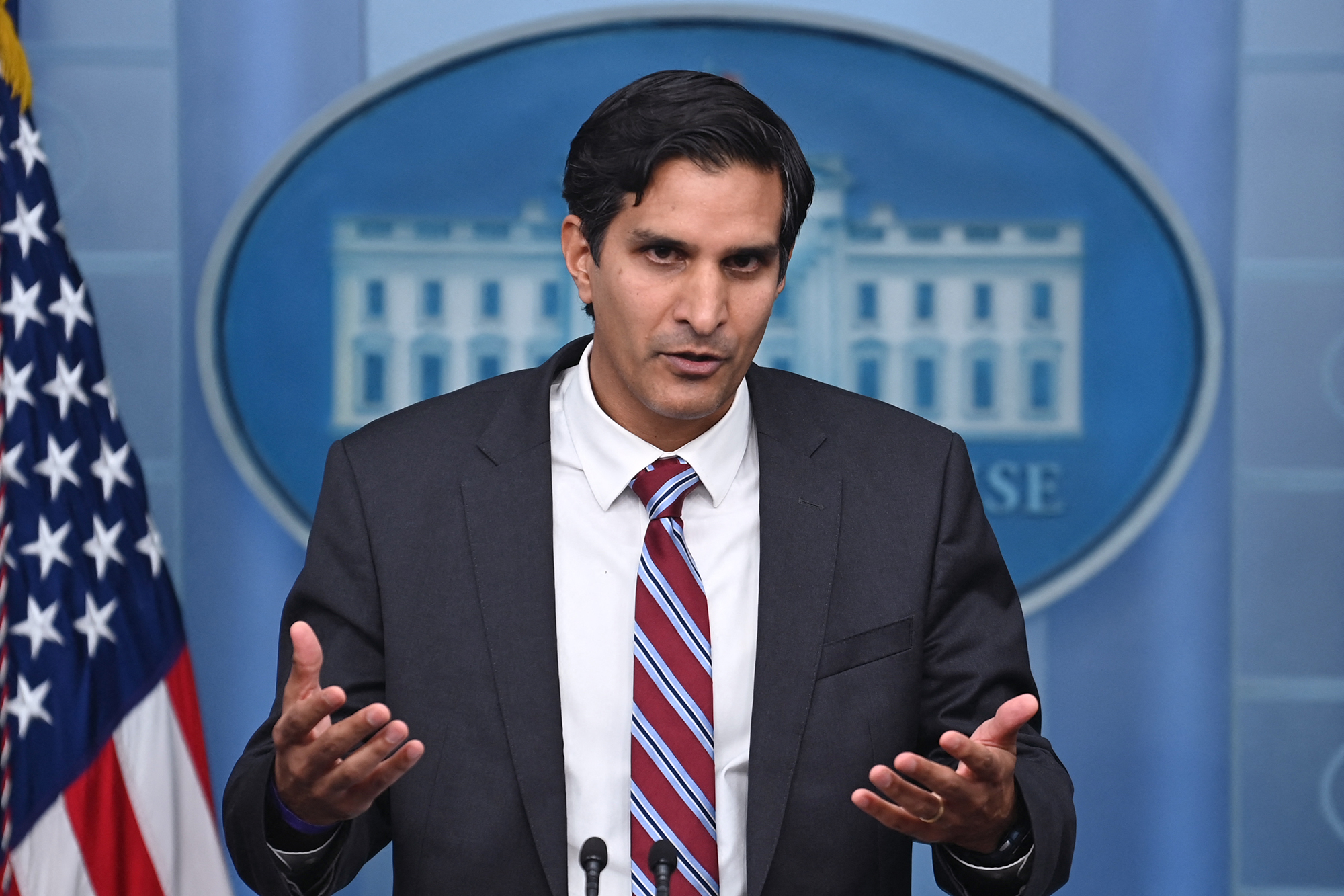 Deputy National Security Advisor Daleep Singh speaks during a press briefing in the Brady Briefing Room of the White House in Washington, DC, on February 24.
