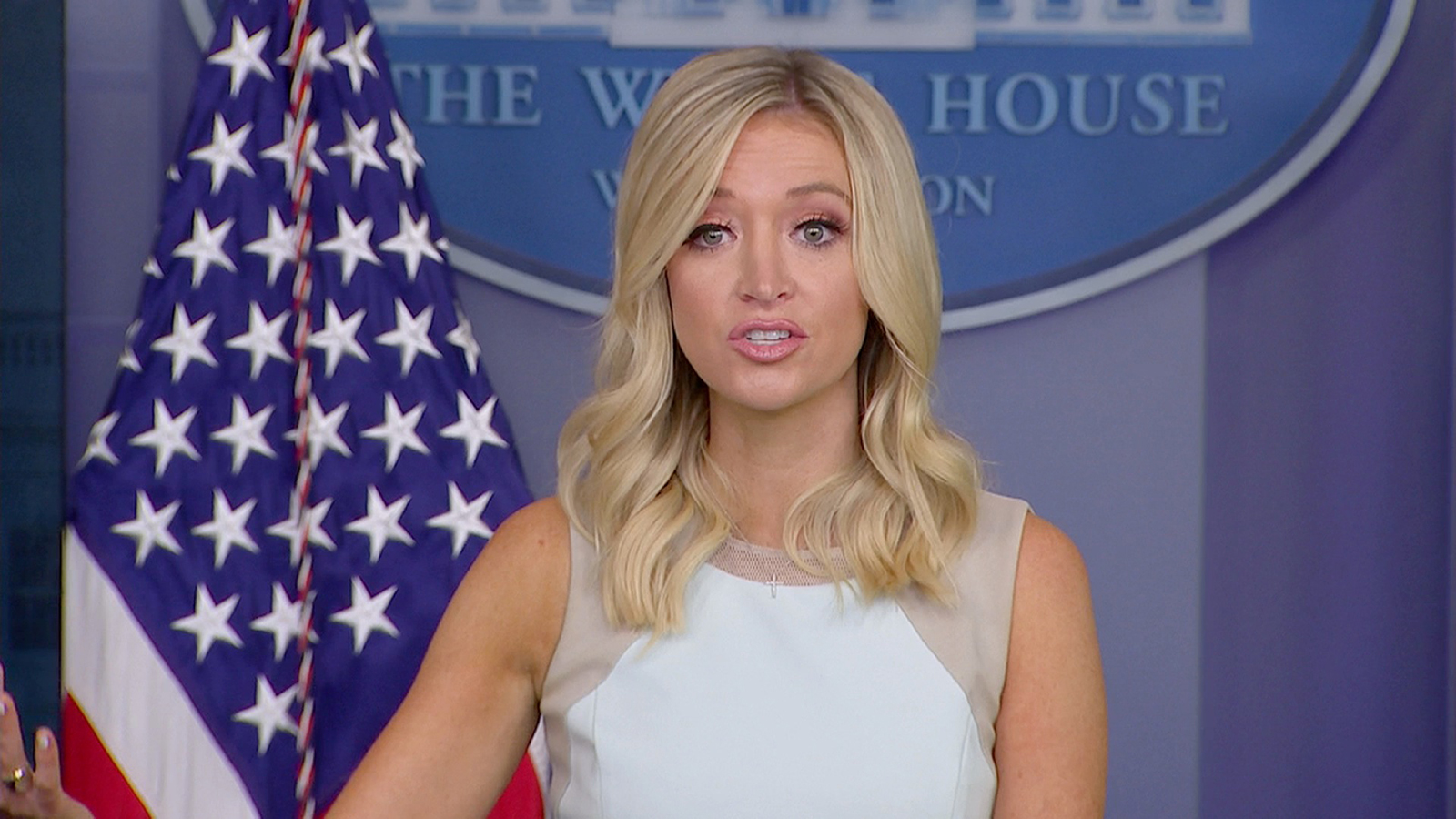 Kayleigh McEnany, White House press secretary, speaks during a news conference in Washington, DC on July 6.
