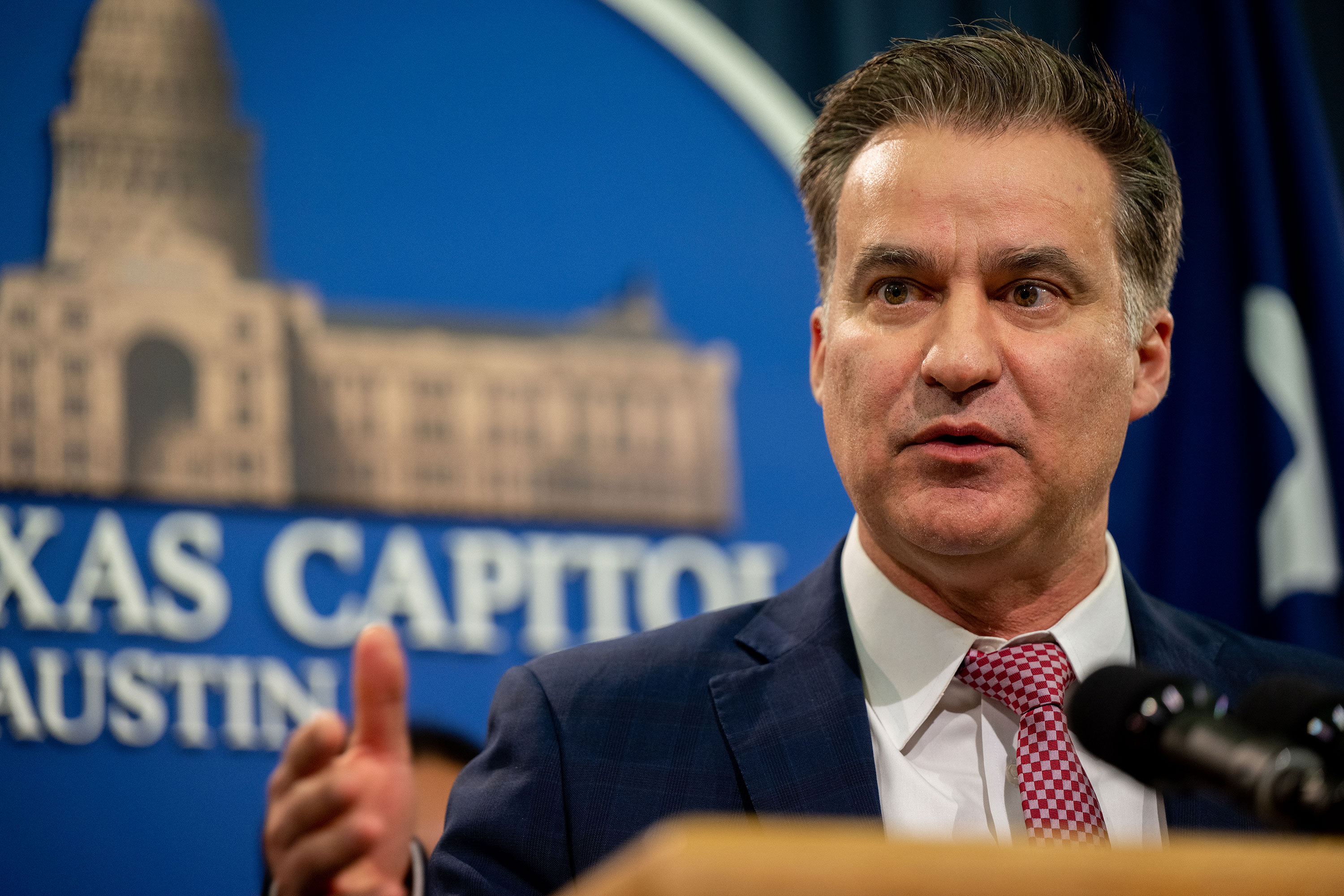 Texas state Sen. Roland Gutierrez speaks during a news conference in Austin, Texas, on January 24. 