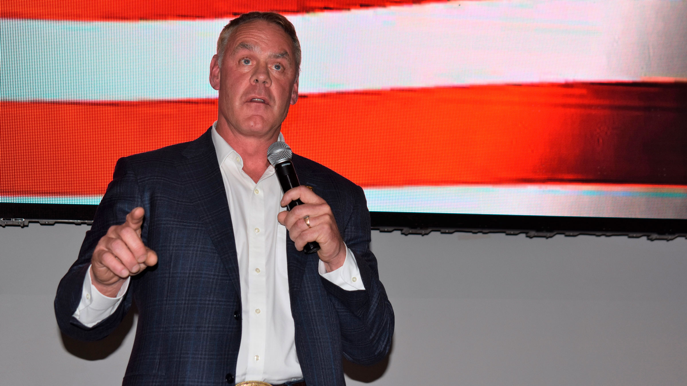 Former Interior Secretary Ryan Zinke speaks at an event in Butte, Montana, last month.