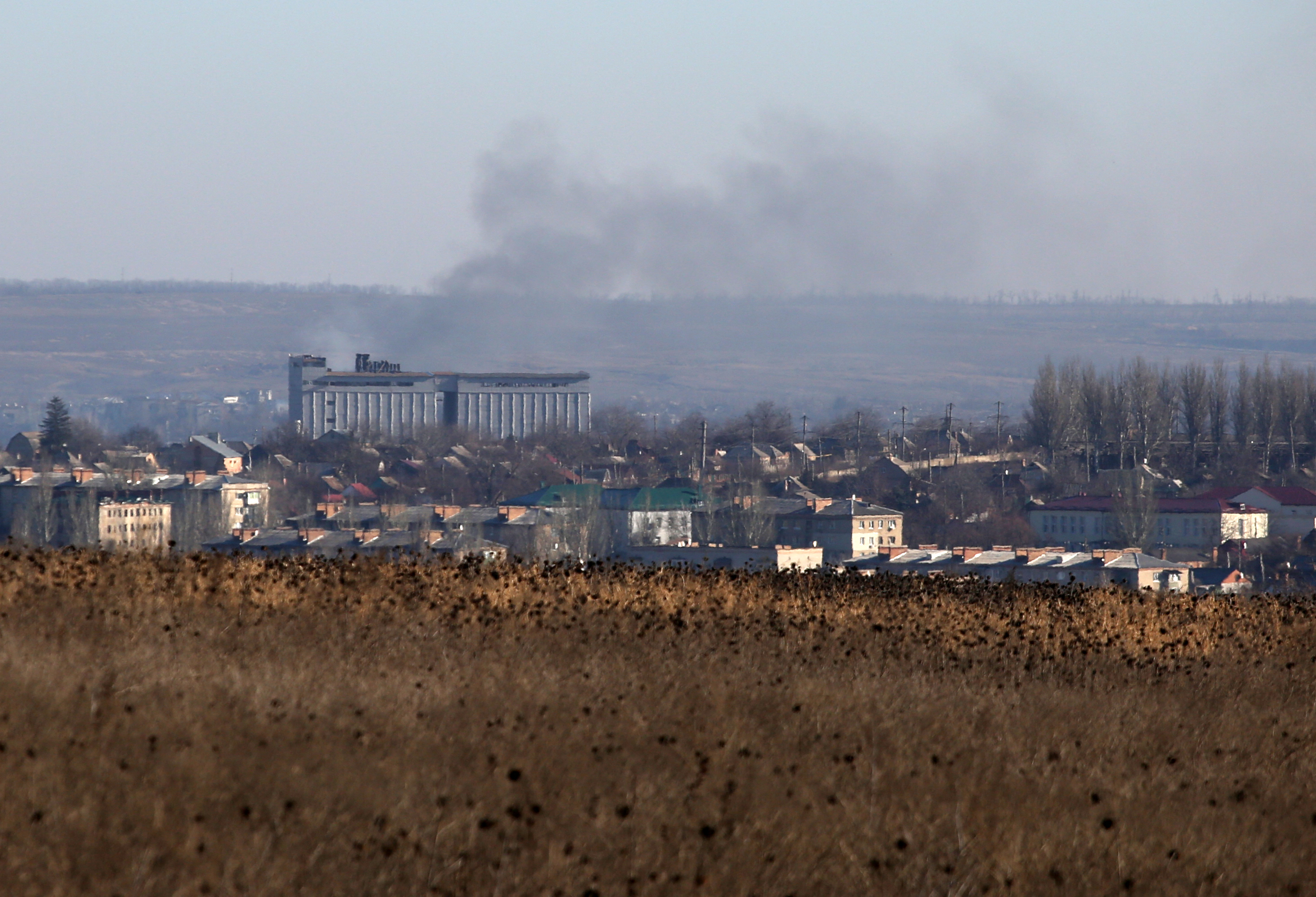 Smoke billows over Bakhmut in Ukraine's Donetsk region on January 25. 