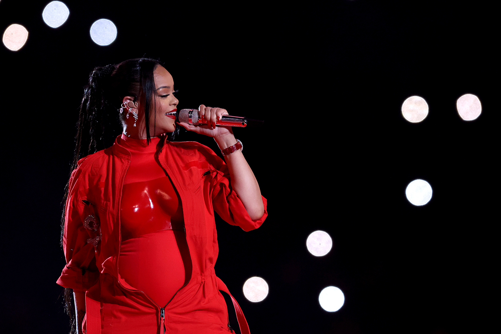 Rihanna performs during the Super Bowl halftime show on February 12. 