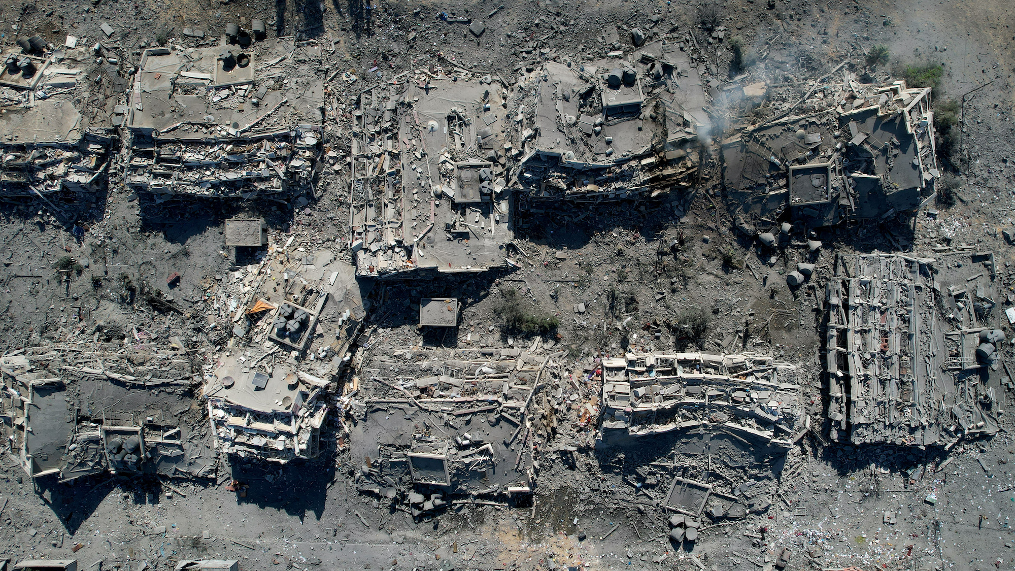 A view of residential buildings destroyed by Israeli strikes in Gaza City on Saturday.