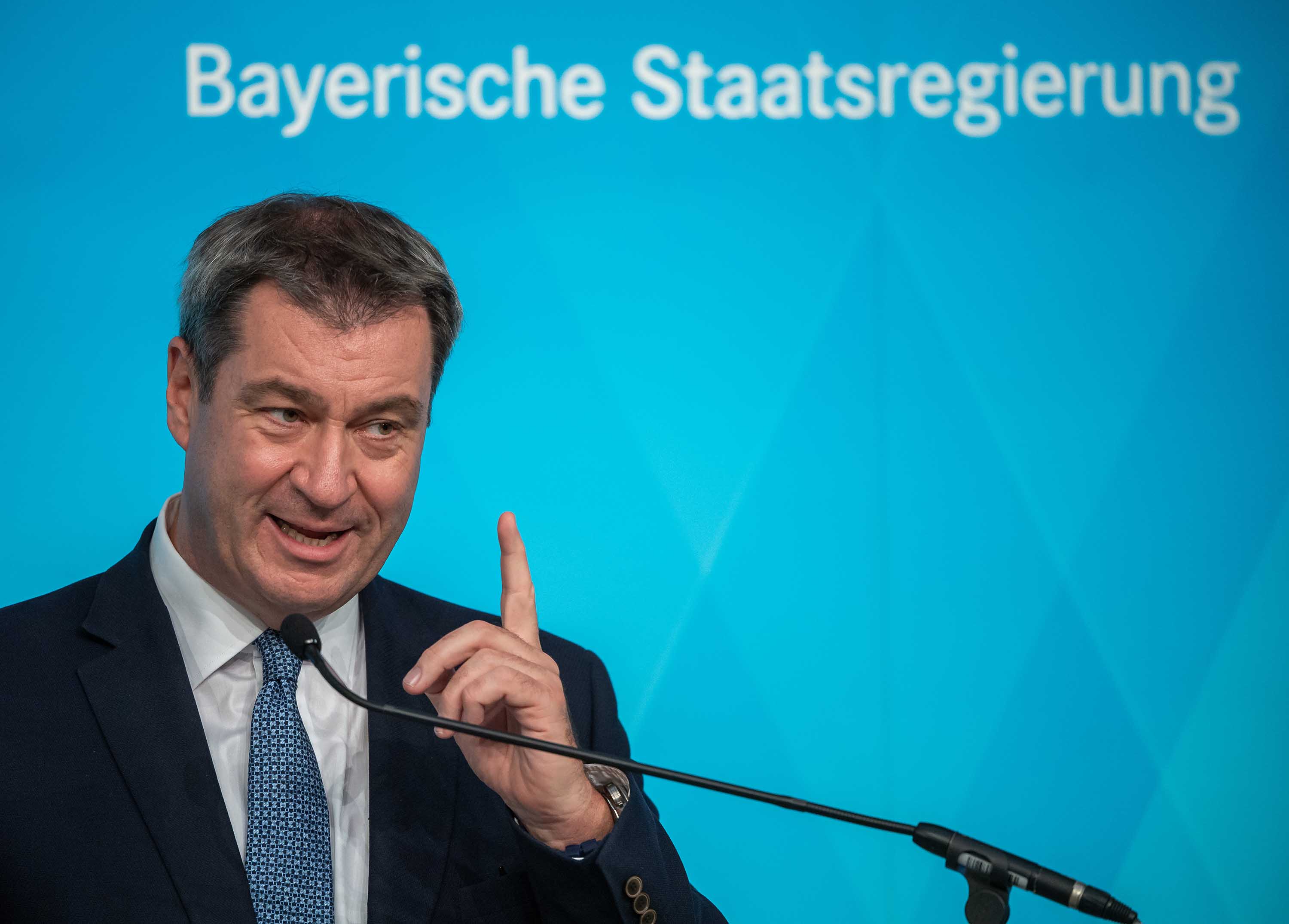 Bavarian state premier Markus Söder speaks at a press conference following a cabinet meeting of the Bavarian State Government on October 13.
