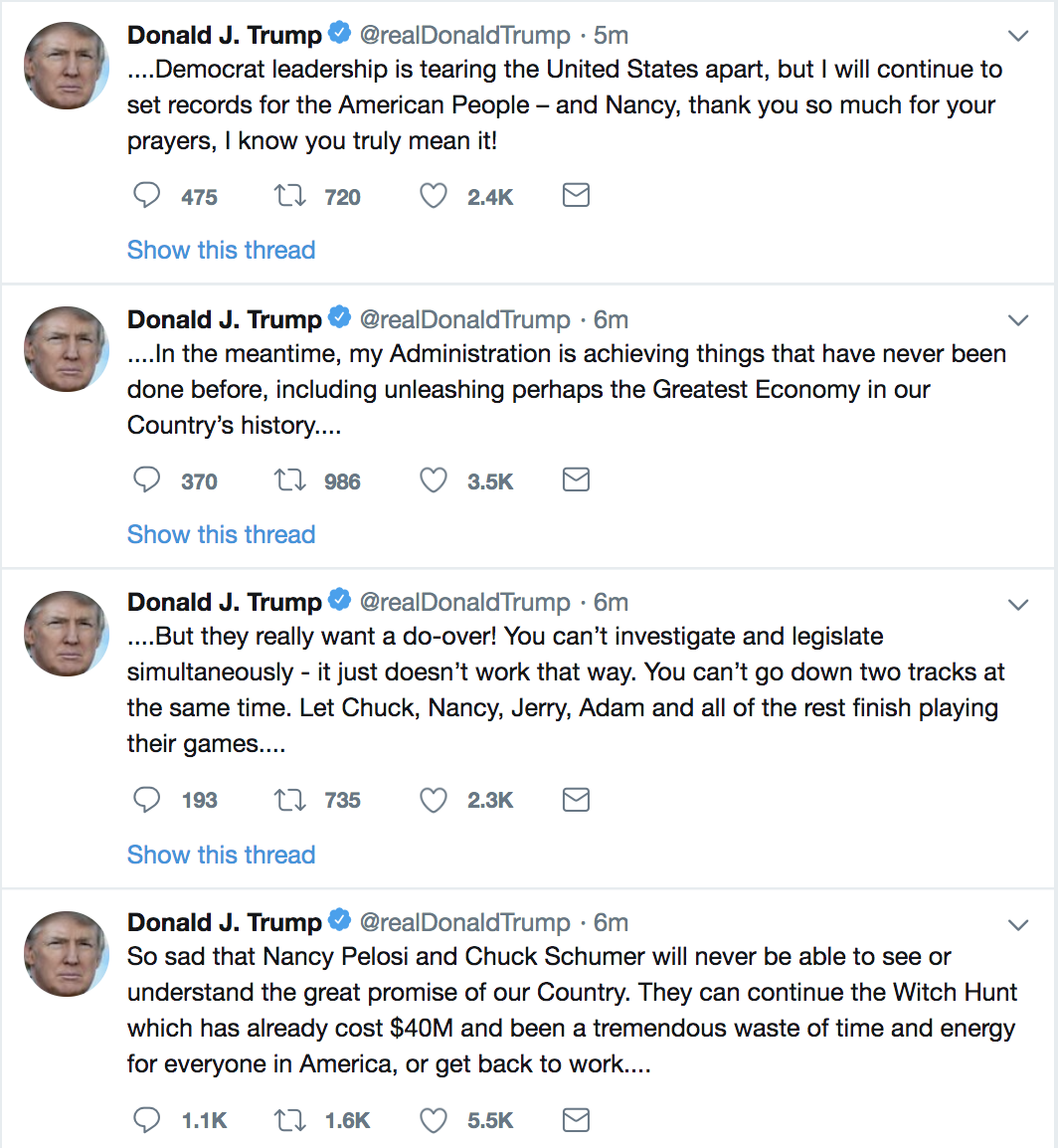 Heres What Trump Is Tweeting About Nancy Pelosi And Chuck Schumer
