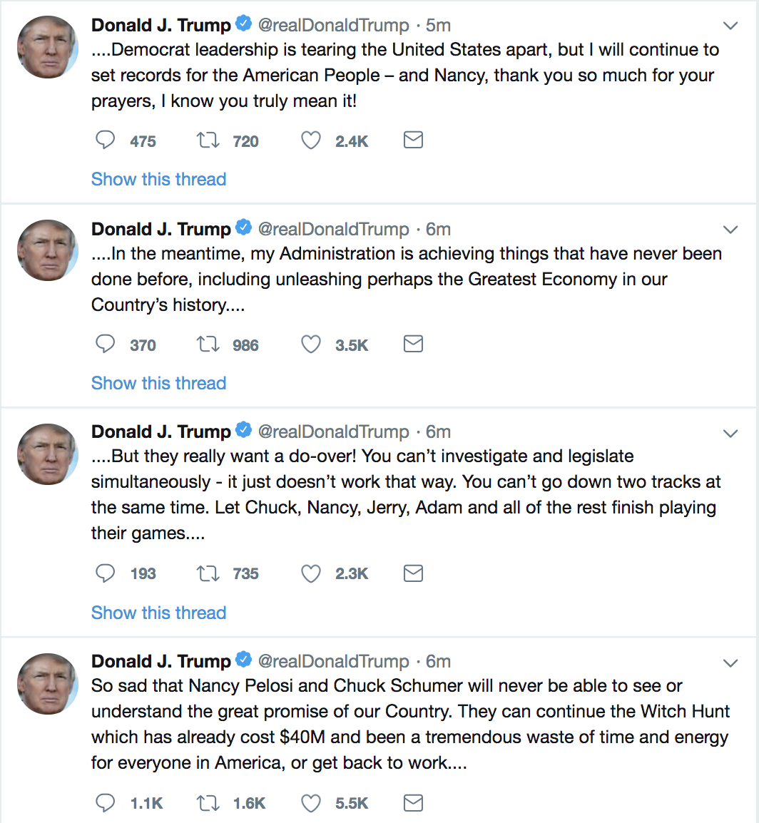 Heres What Trump Is Tweeting About Nancy Pelosi And Chuck Schumer 