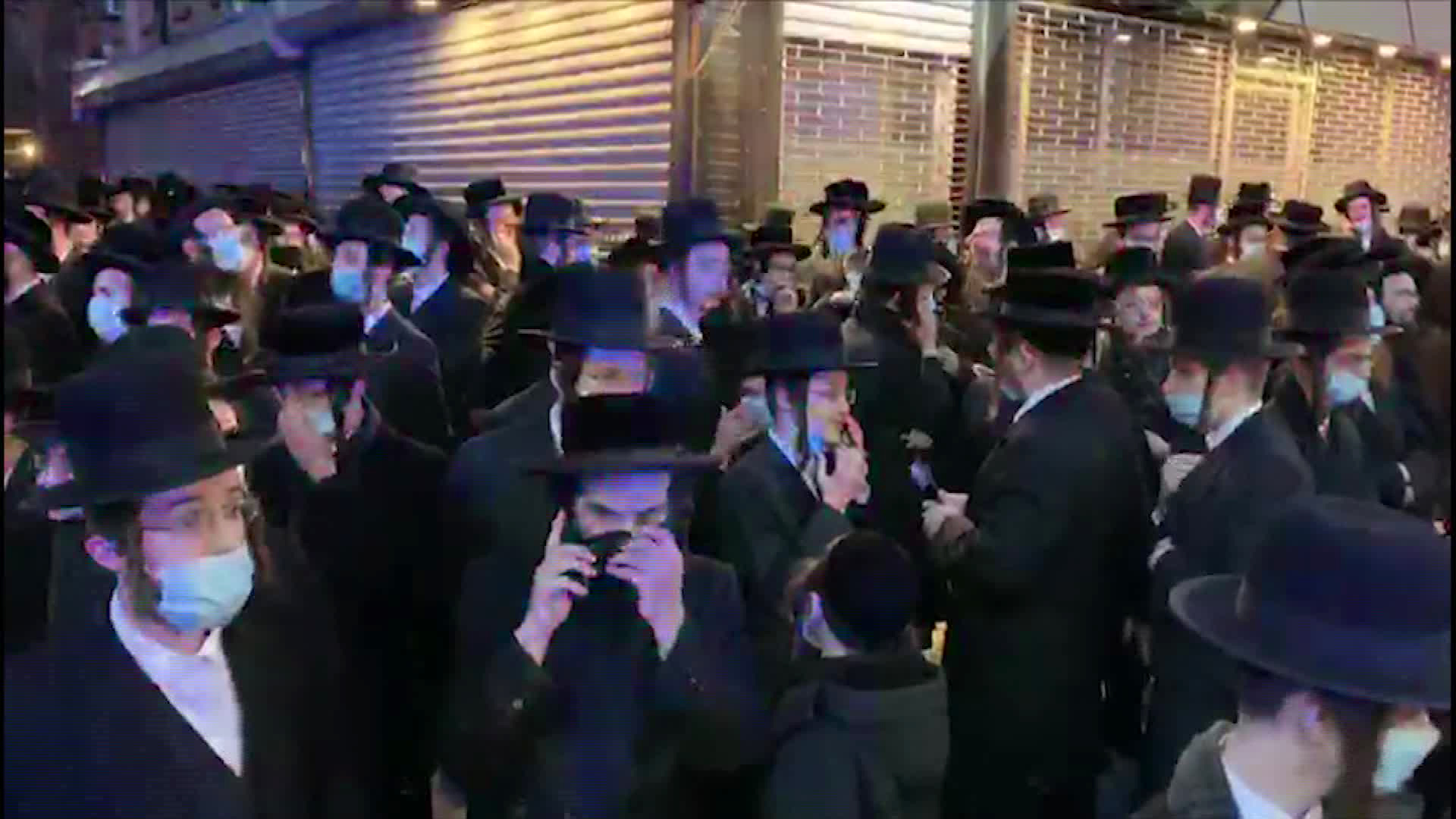 Orthodox Jewish community members attend the funeral of a prominent rabbi in Williamsburg, Brooklyn, on April 28.