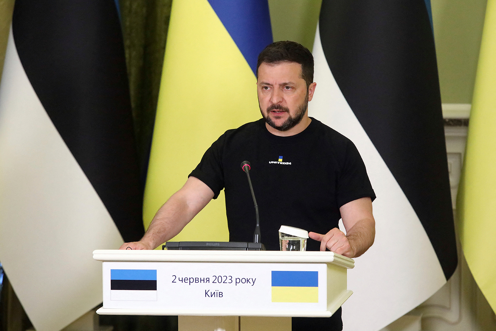 Volodymyr Zelenskyy speaks during a press conference in Kyiv, Ukraine on June 2.