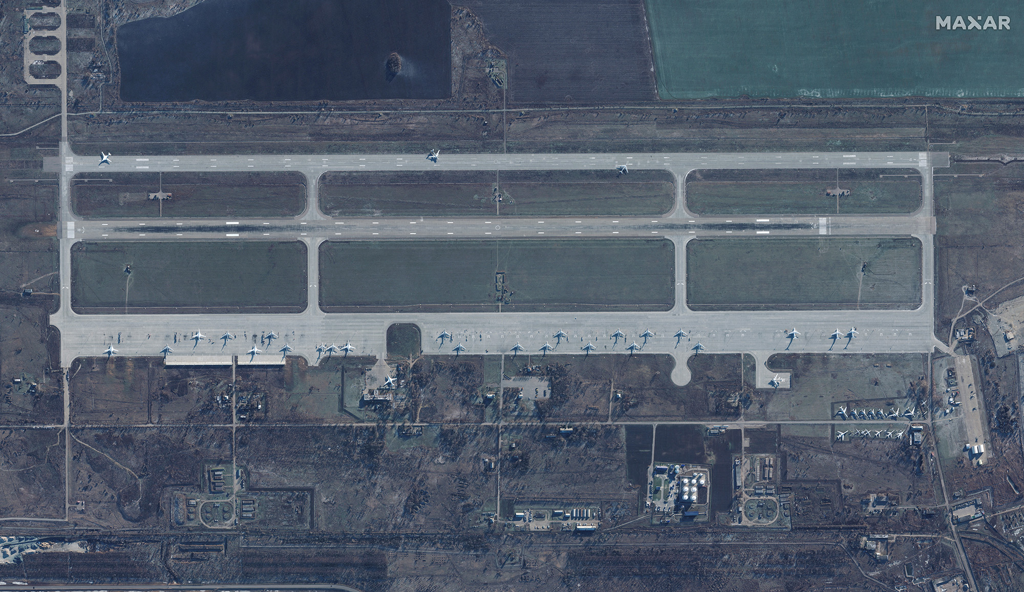 A satellite image shows an overview of Engels Air Base, in Saratov, Russia, on December 4.