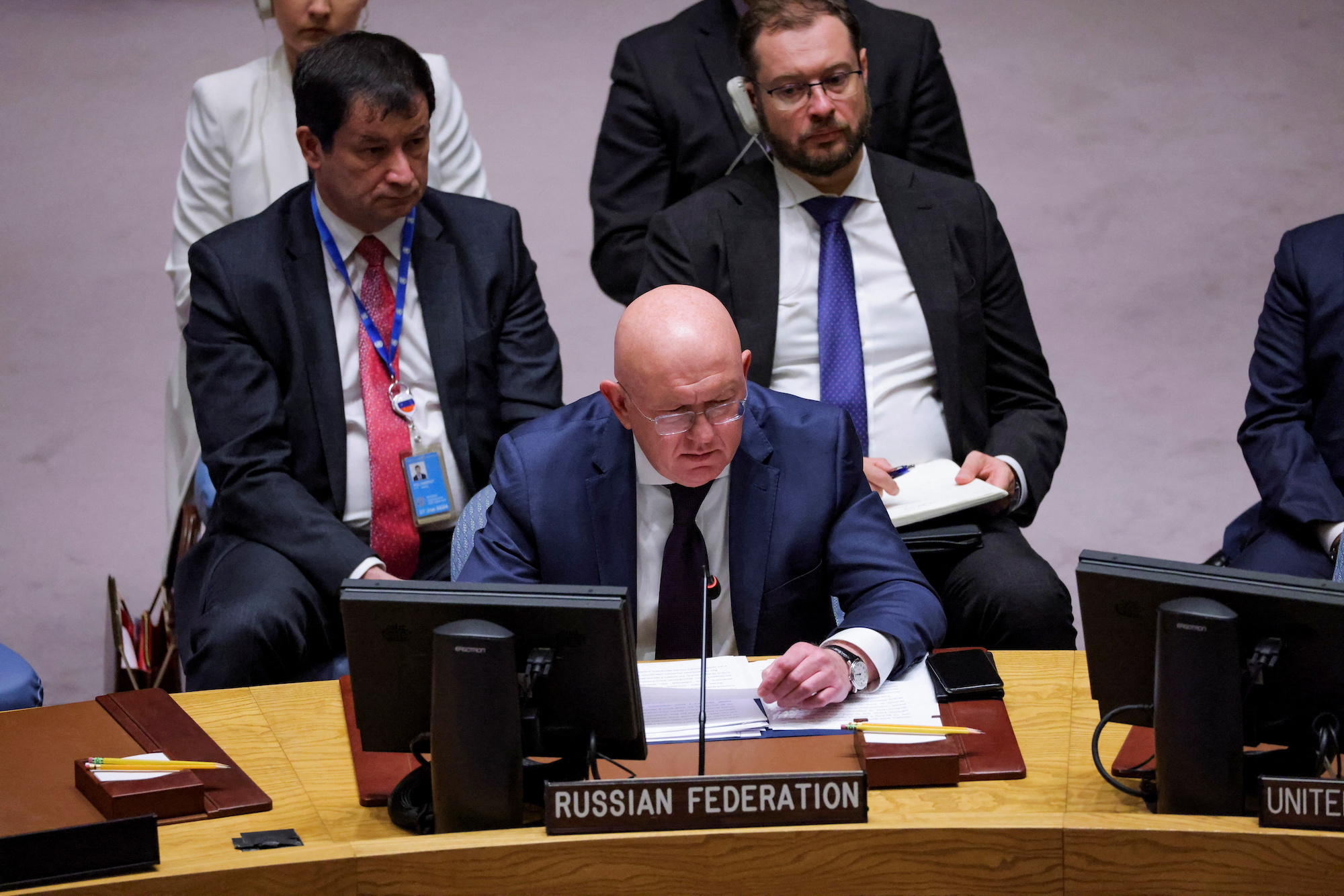Russian Ambassador to the UN Vasily Nebenzya speaks at a Security Council meetting in September.