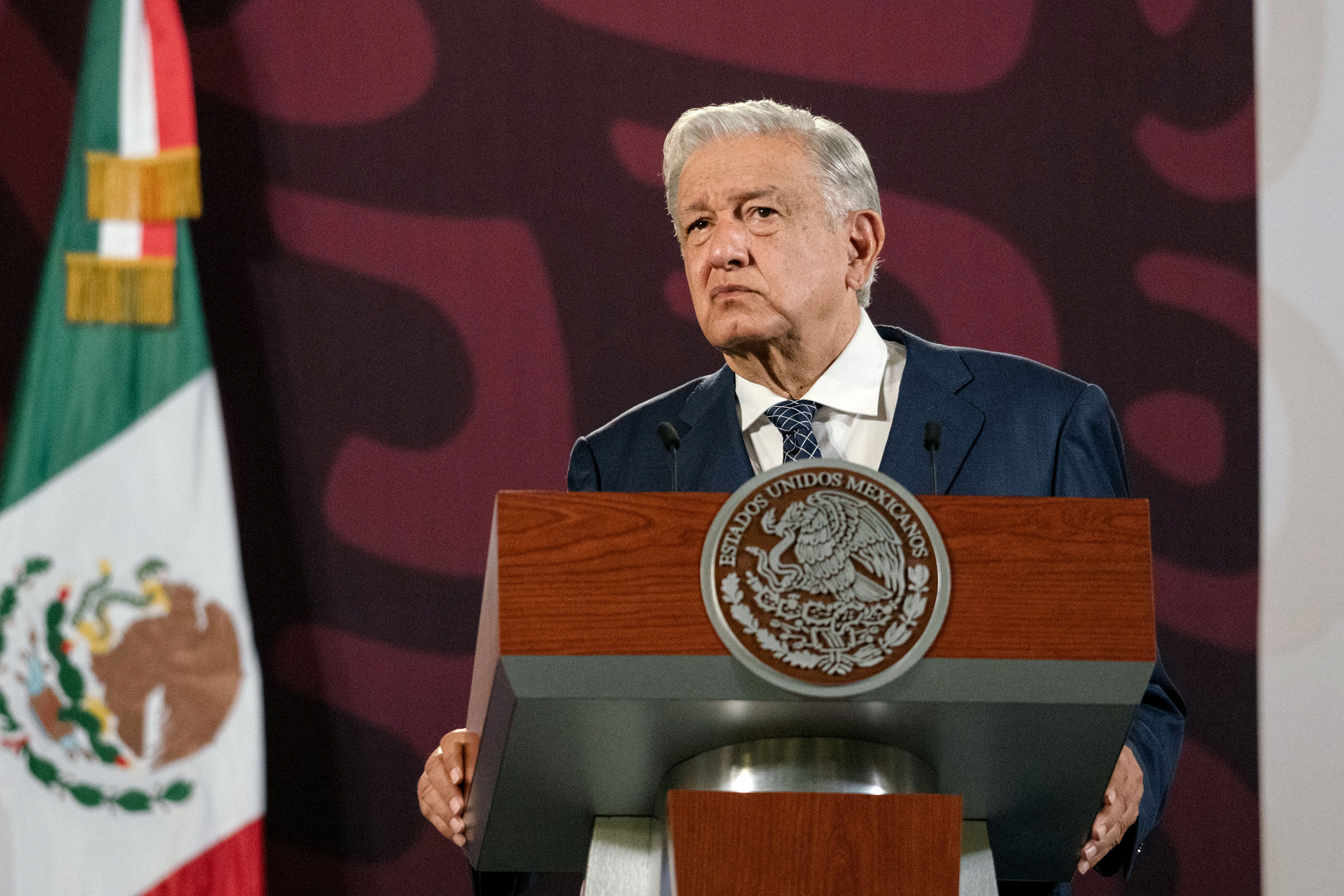 Mexican President Andrés Manuel López Obrador speaks at a news conference at the National Palace in Mexico City, on May 24. 