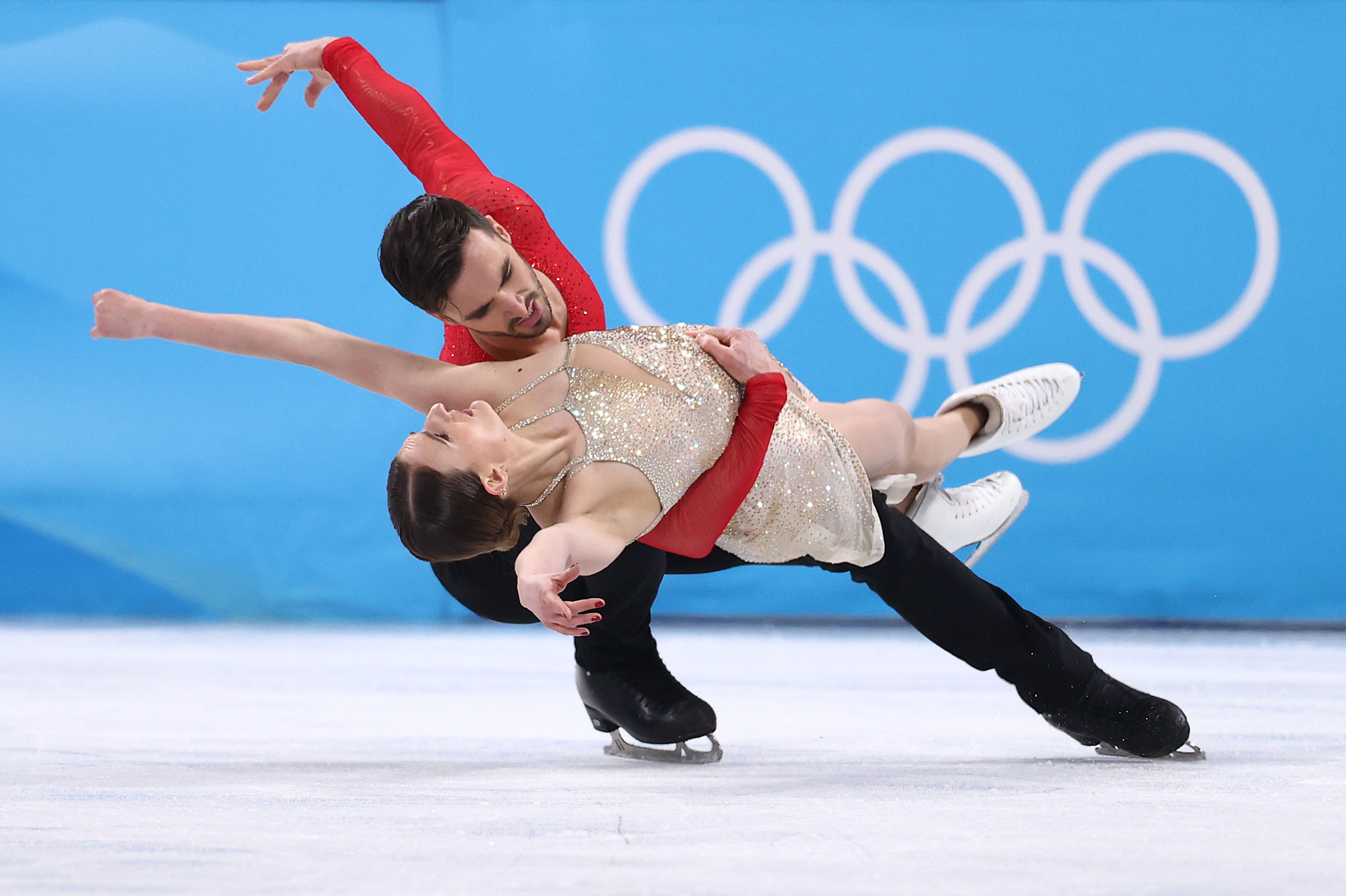 Gabriella Papadakis and Guillaume Cizeron of France skate during the ice dance free dance on Monday.