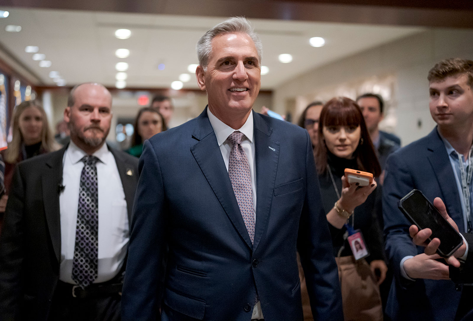 Kevin McCarthy arrives to meet behind closed doors at the US Capitol on November 14. 