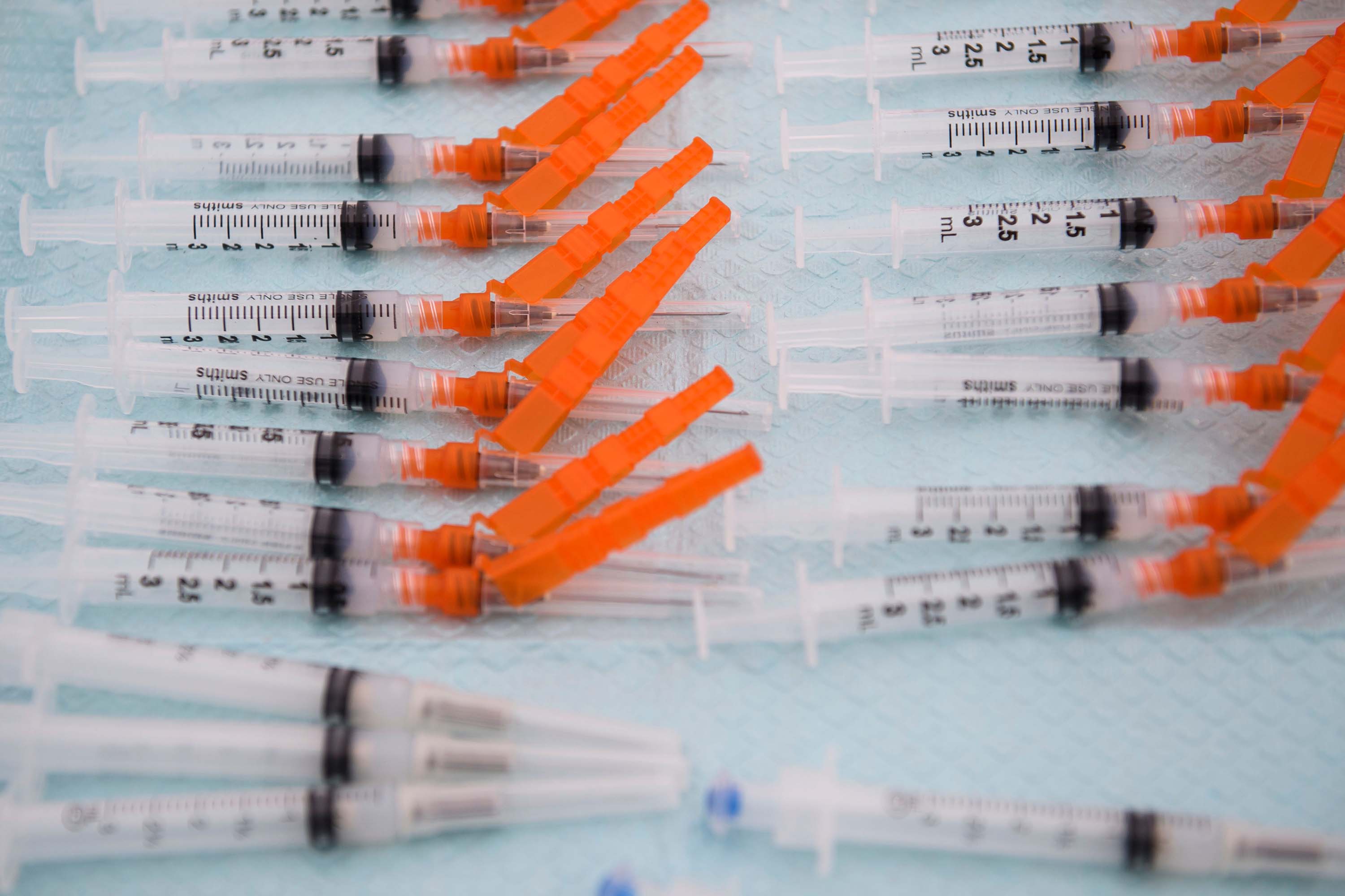 Syringes filled with a dose of the Covid-19 vaccine await to be administered at the Kedren Community Health Center in Los Angeles, California on January 25. 