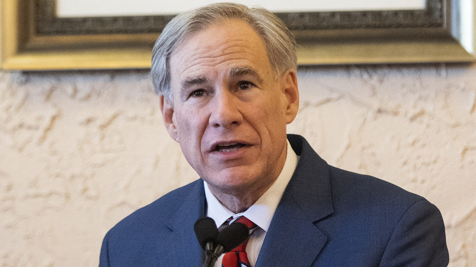 Texas Governor Greg Abbott delivers an announcement in Montelongo's Mexican Restaurant on Tuesday, March 2, in Lubbock, Texas.
