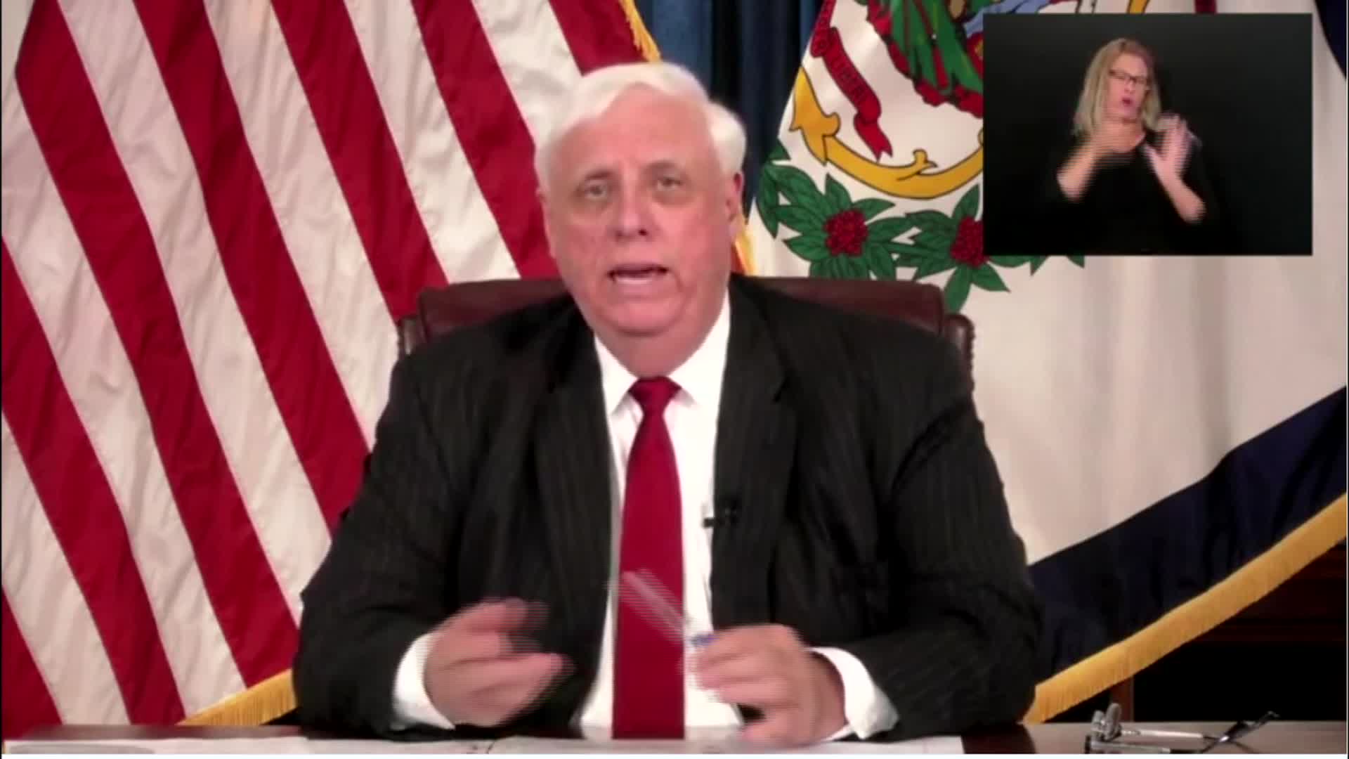 West Virginia Gov. Jim Justice speaks at a news conference in Charleston, West Virginia, on May 18.