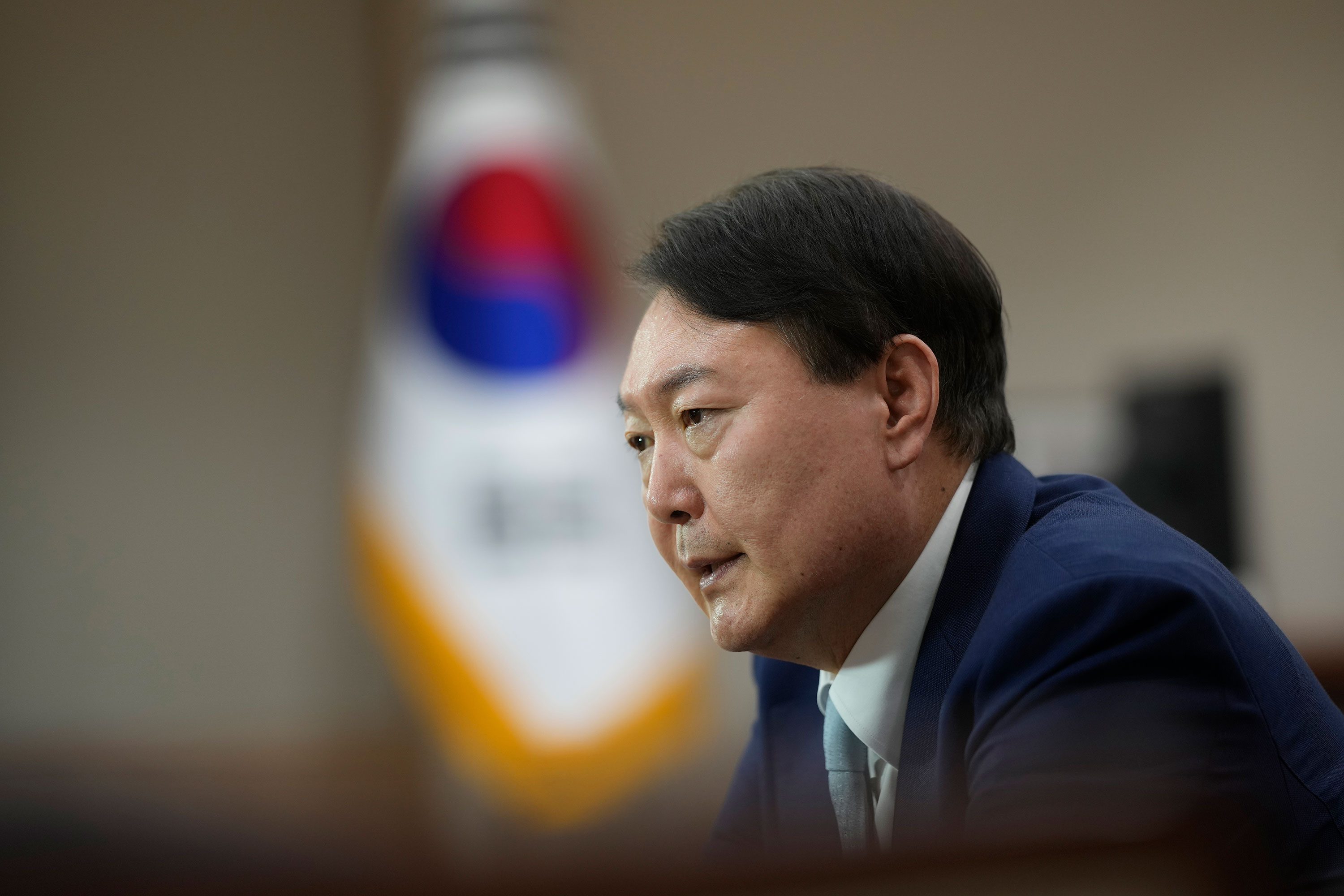 South Korean President Yoon Suk Yeol speaks during an interview at the presidential office in Seoul, South Korea, on January 10. 