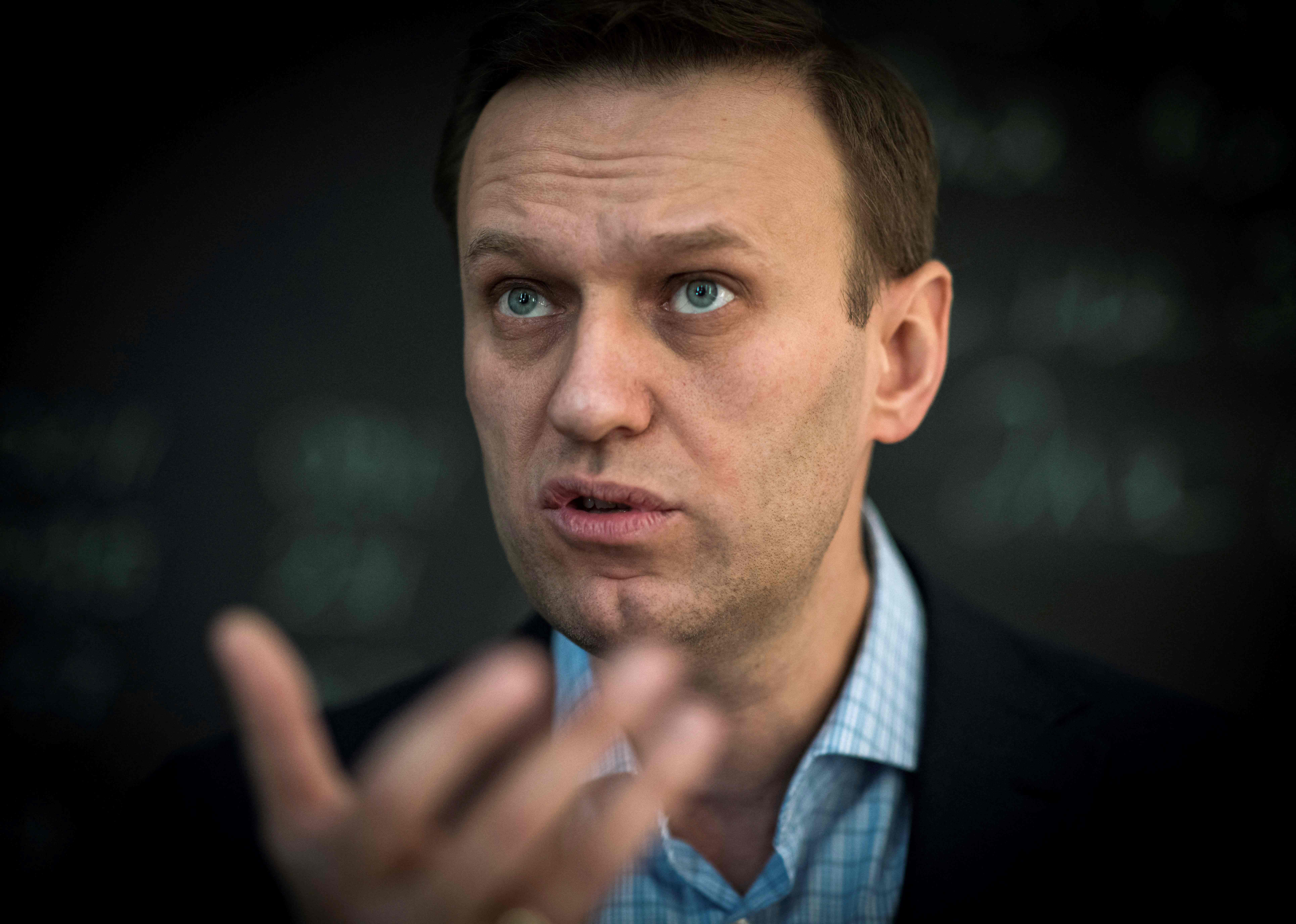 Alexey Navalny speaks during an interview in 2018.