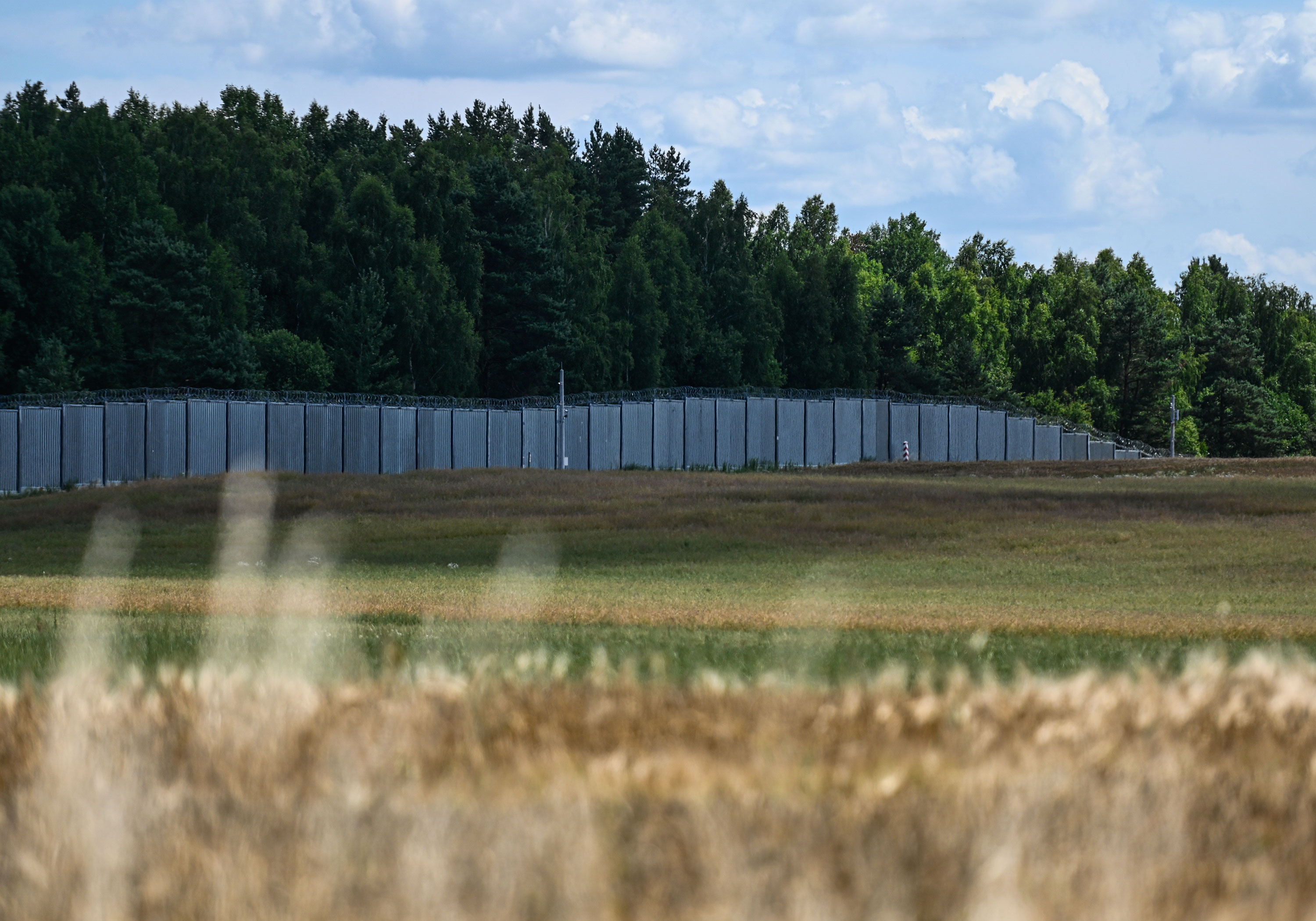 A wall at Poland's border with Belarus in Jurowlany, Poland, is pictured July 9. 