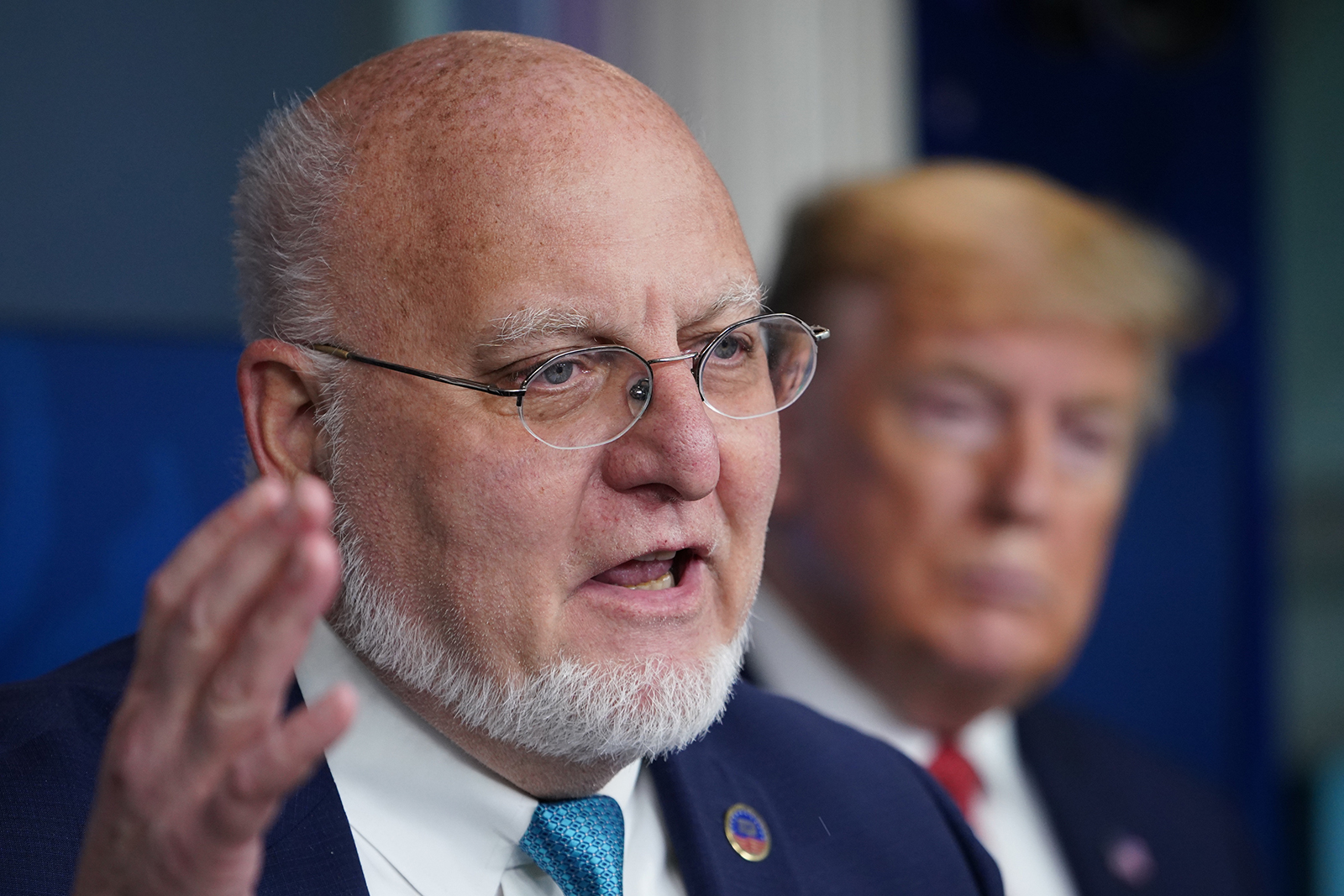 Center for Disease Control Director Robert R. Redfield speaks during the daily briefing on Covid-19 at the White House on April 16.