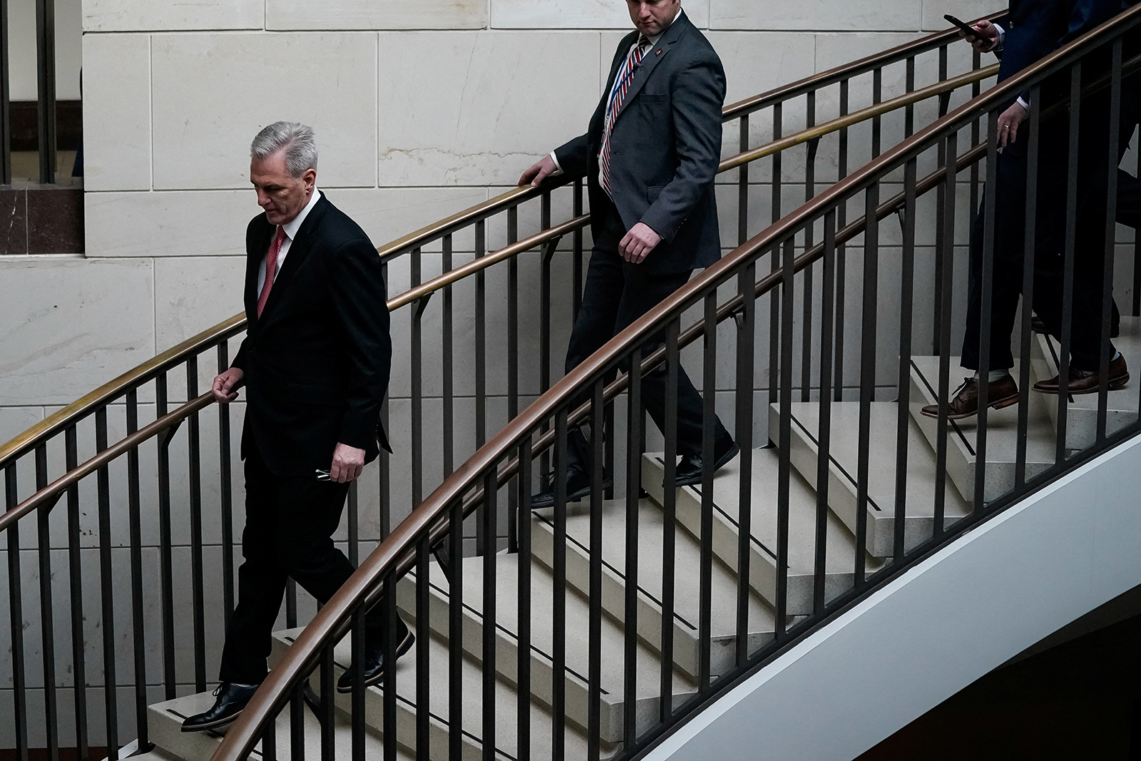 House Speaker Kevin McCarthy walks to a House Permanent Select Committee on Intelligence meeting on Capitol Hill in Washington, DC, on February 7.