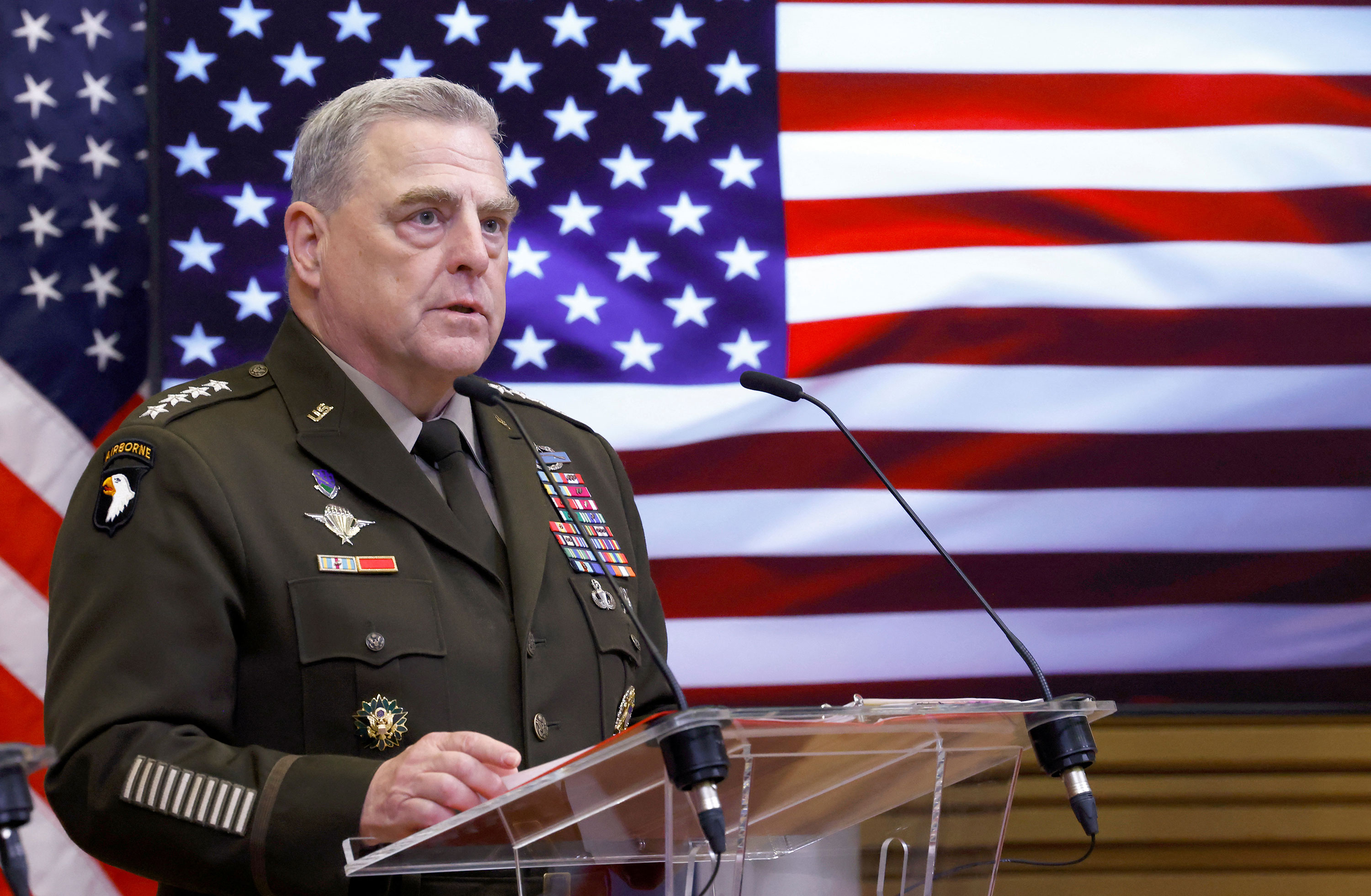 Gen. Mark Milley, chairman of the Joint Chiefs of Staff, speaks during a news conference at the NATO headquarters in Brussels, Belgium, on Wednesday.