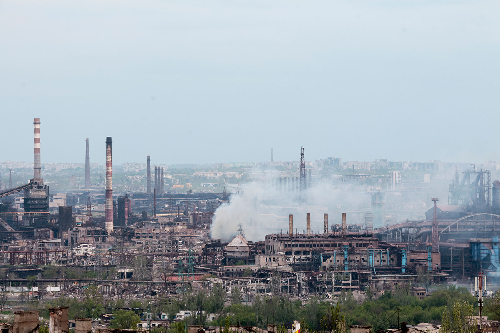 Smoke rises from the Azovstal complex in Mariupol, Ukraine, on Thursday, May 5.