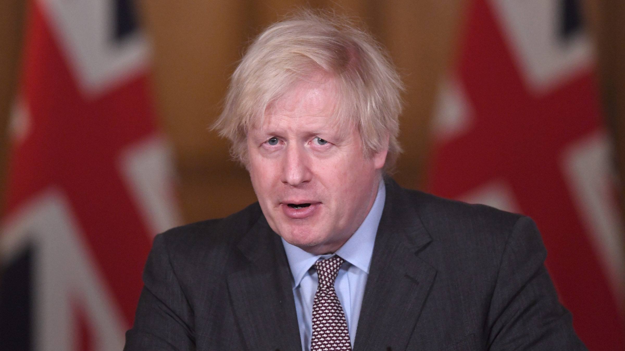 Prime Minister Boris Johnson speaks during a media briefing on February 3, in London. 