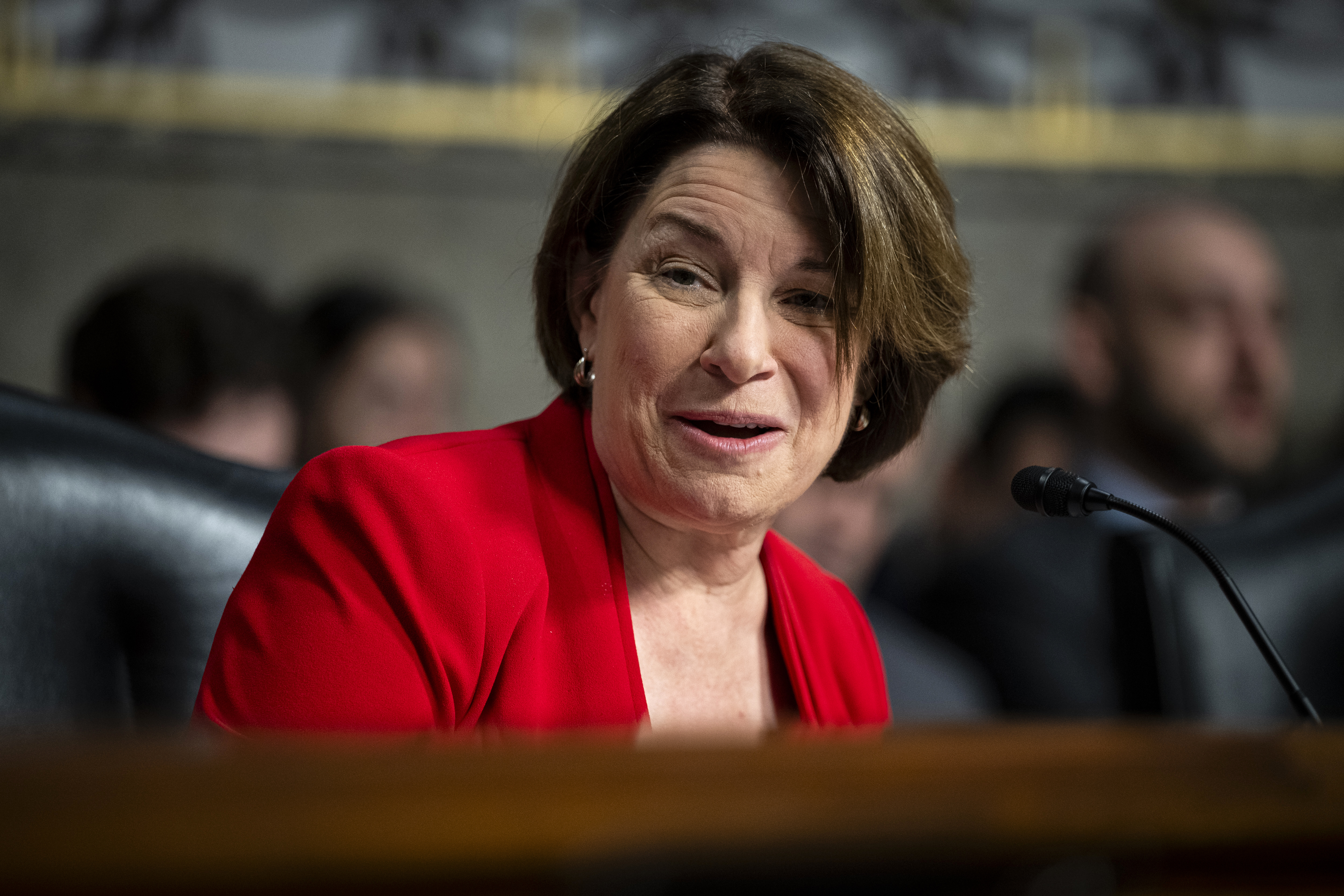Sen. Amy Klobuchar speaks during a hearing at the Capitol in Washington, DC, on January 31.