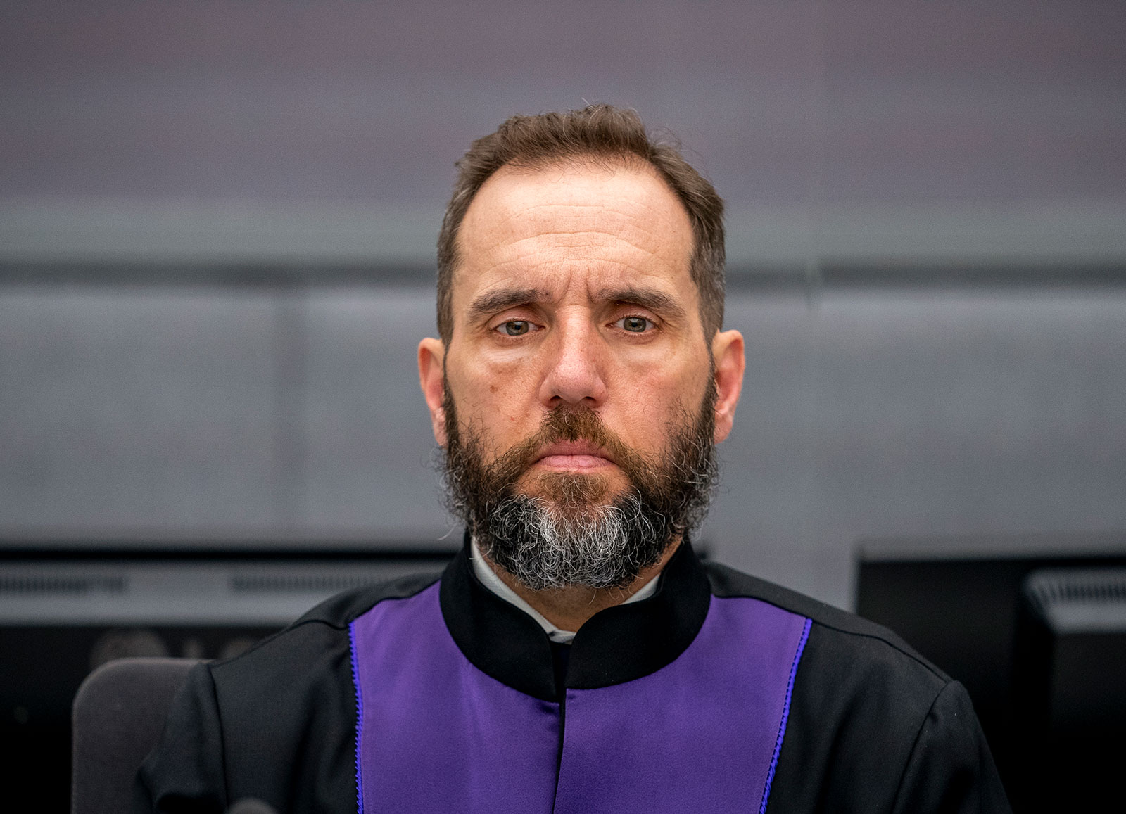 Prosecutor Jack Smith listens during a courtroom appearance before a judge at the Kosovo Specialist Chambers court in The Hague in 2020. 