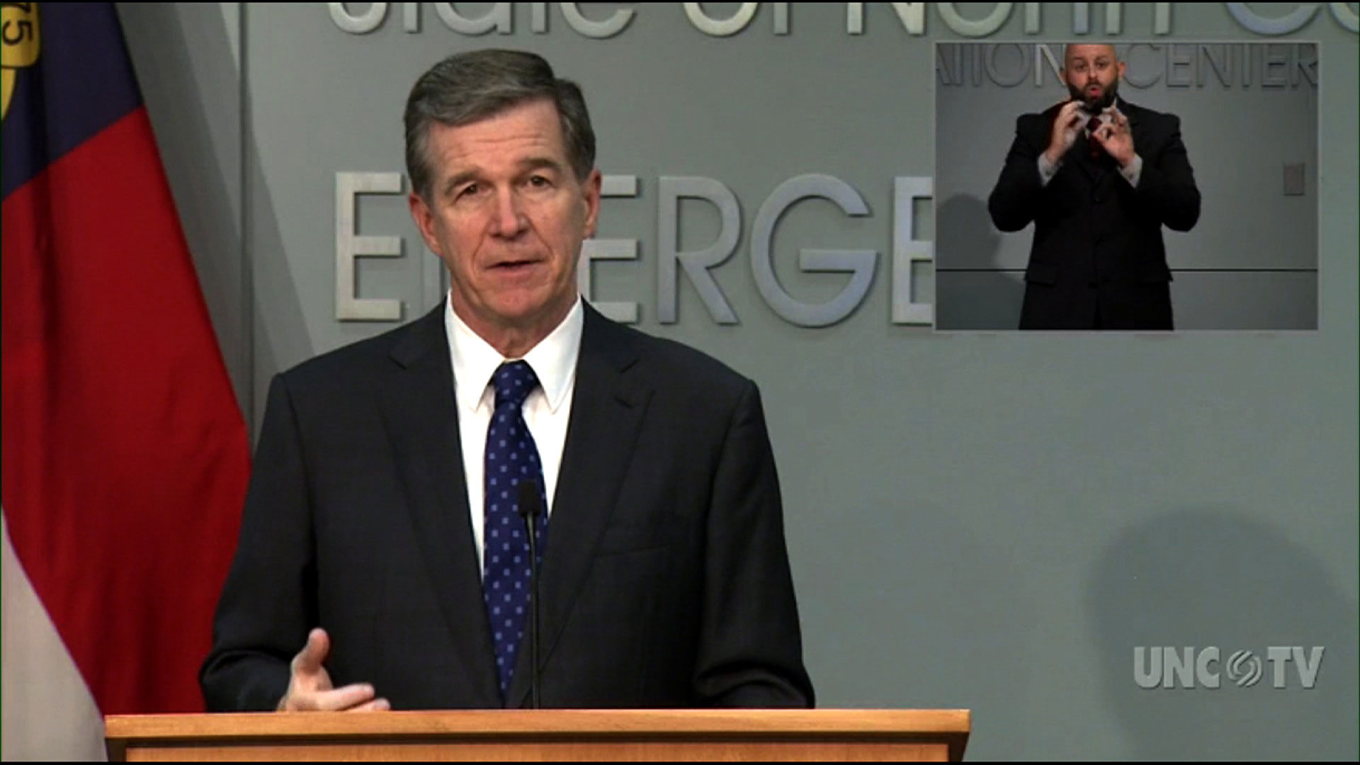 North Carolina Gov. Roy Cooper speaks at a news conference on Tuesday.