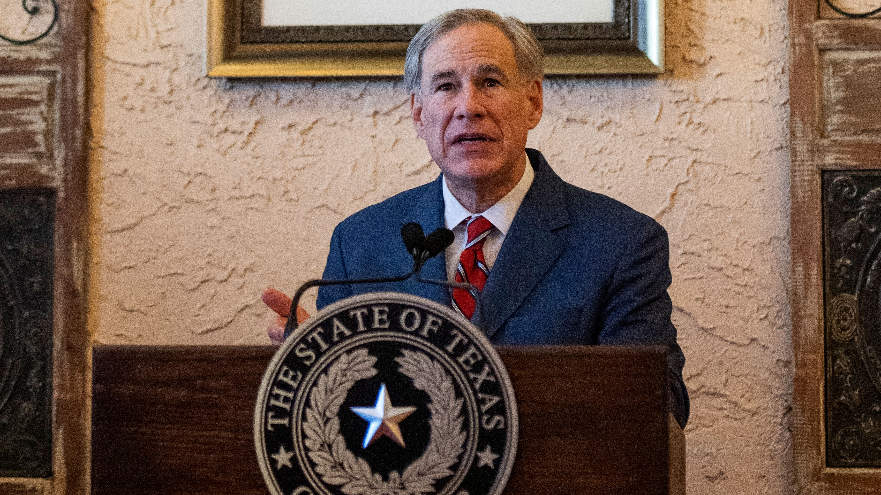 Texas Gov. Greg Abbott makes an announcement in Lubbock, Texas, on March 2.