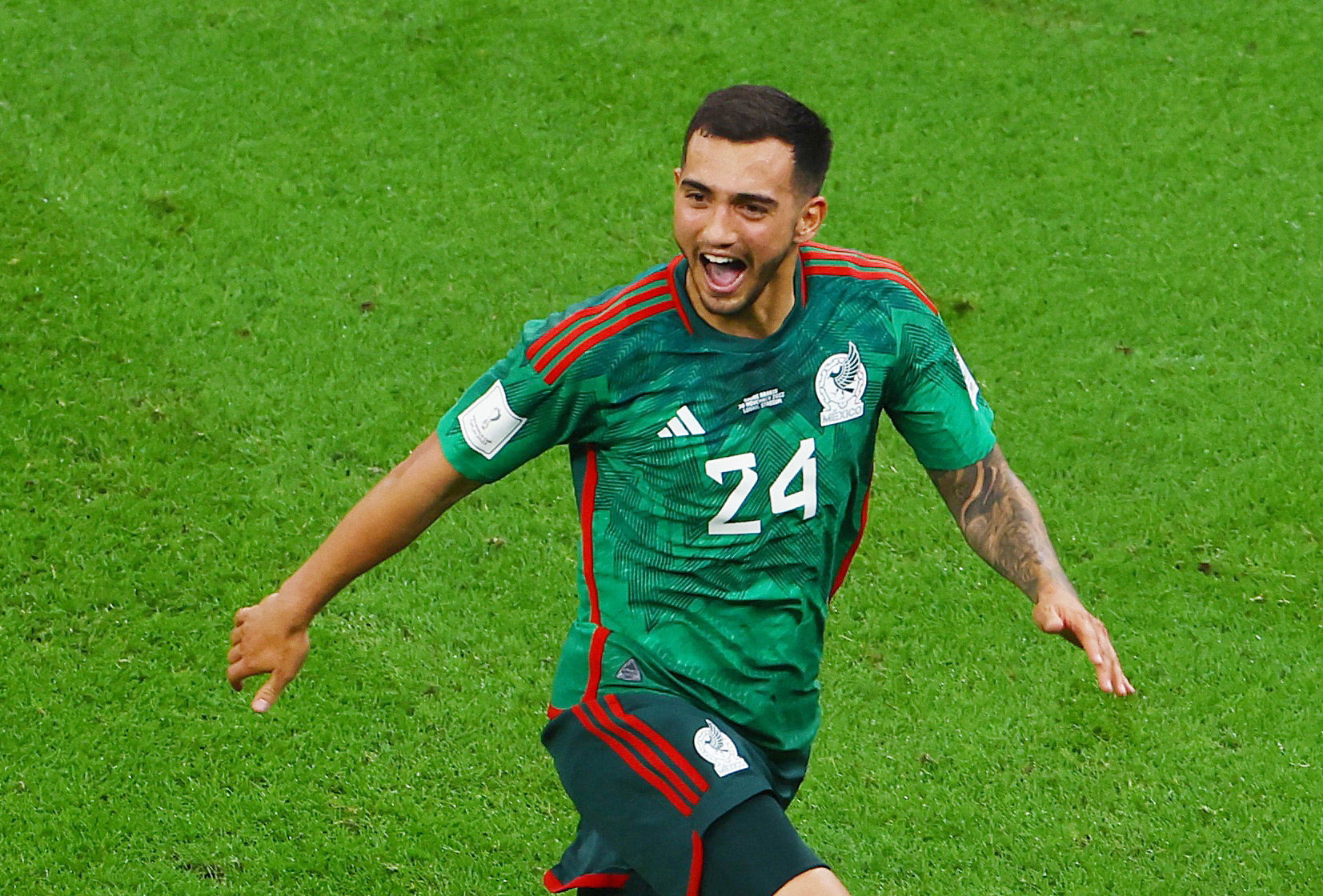 Mexico's Luis Chavez celebrates scoring his team's second goal against Saudi Arabia.