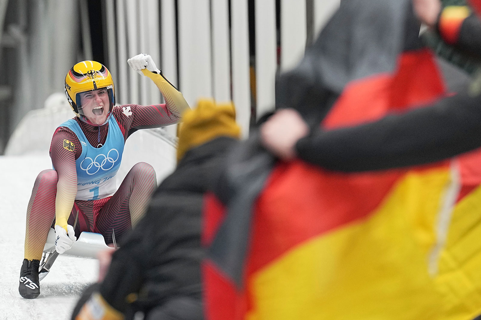 Germany's Natalie Geisenberger celebrates following her final run of the singles luge on Tuesday.