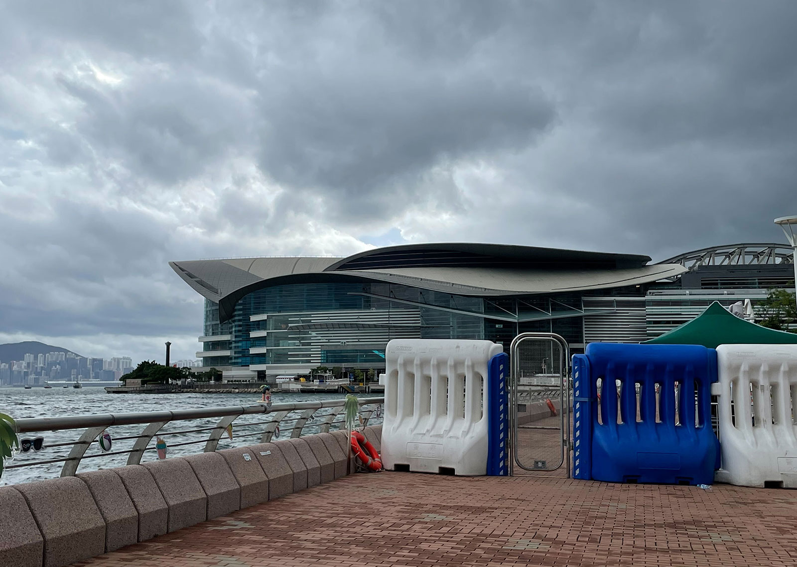 Roads, jogging paths and pedestrian bridges around the Hong Kong Convention and Exhibition Centre were closed ahead of ceremonies to mark the city's 25th handover anniversary on July 1, 2022.