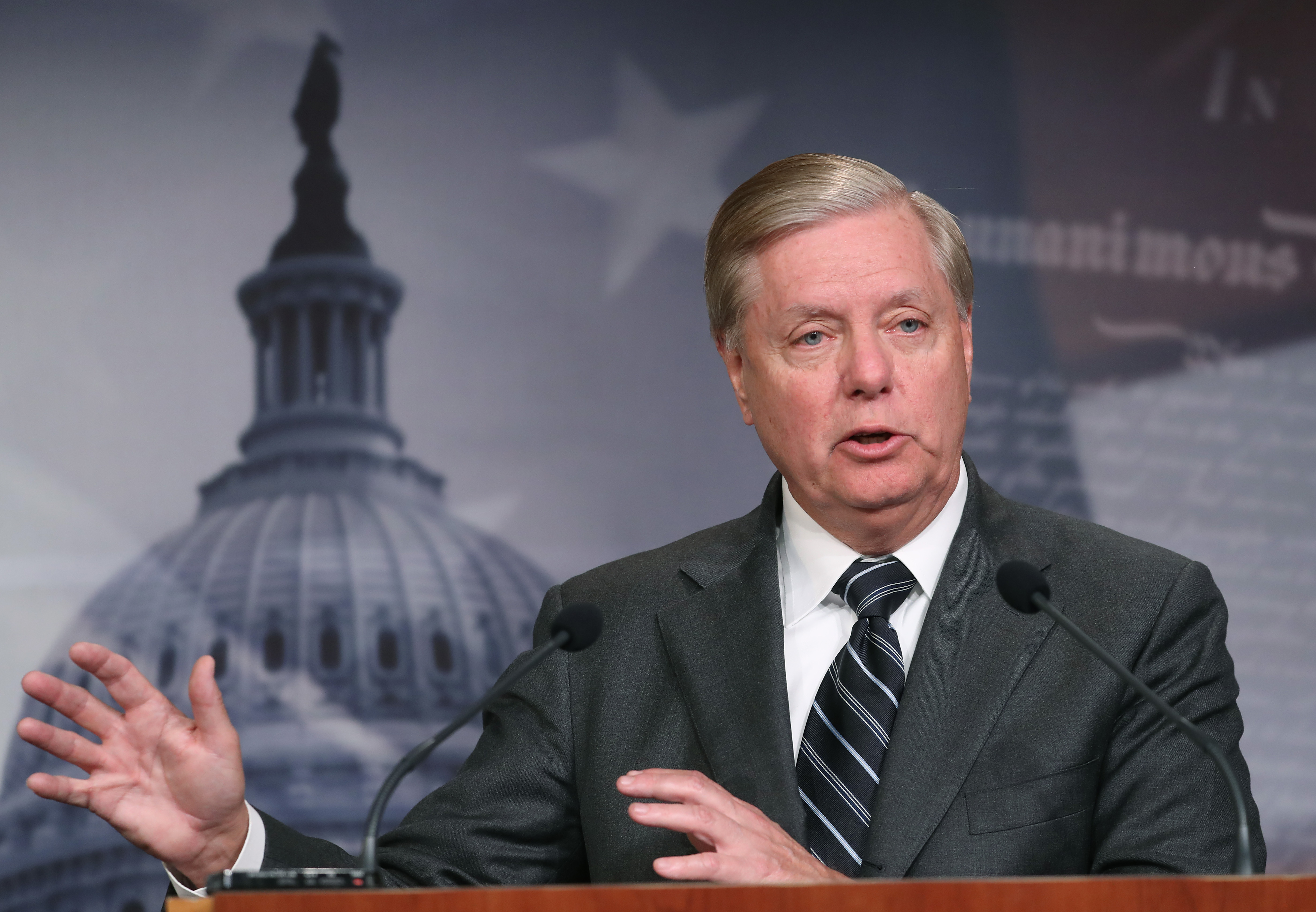 Senate Judiciary Committee Chairman Lindsey Graham (R-SC), speaks after introducing a resolution condemning the House Impeachment inquiry on October 24, 2019.