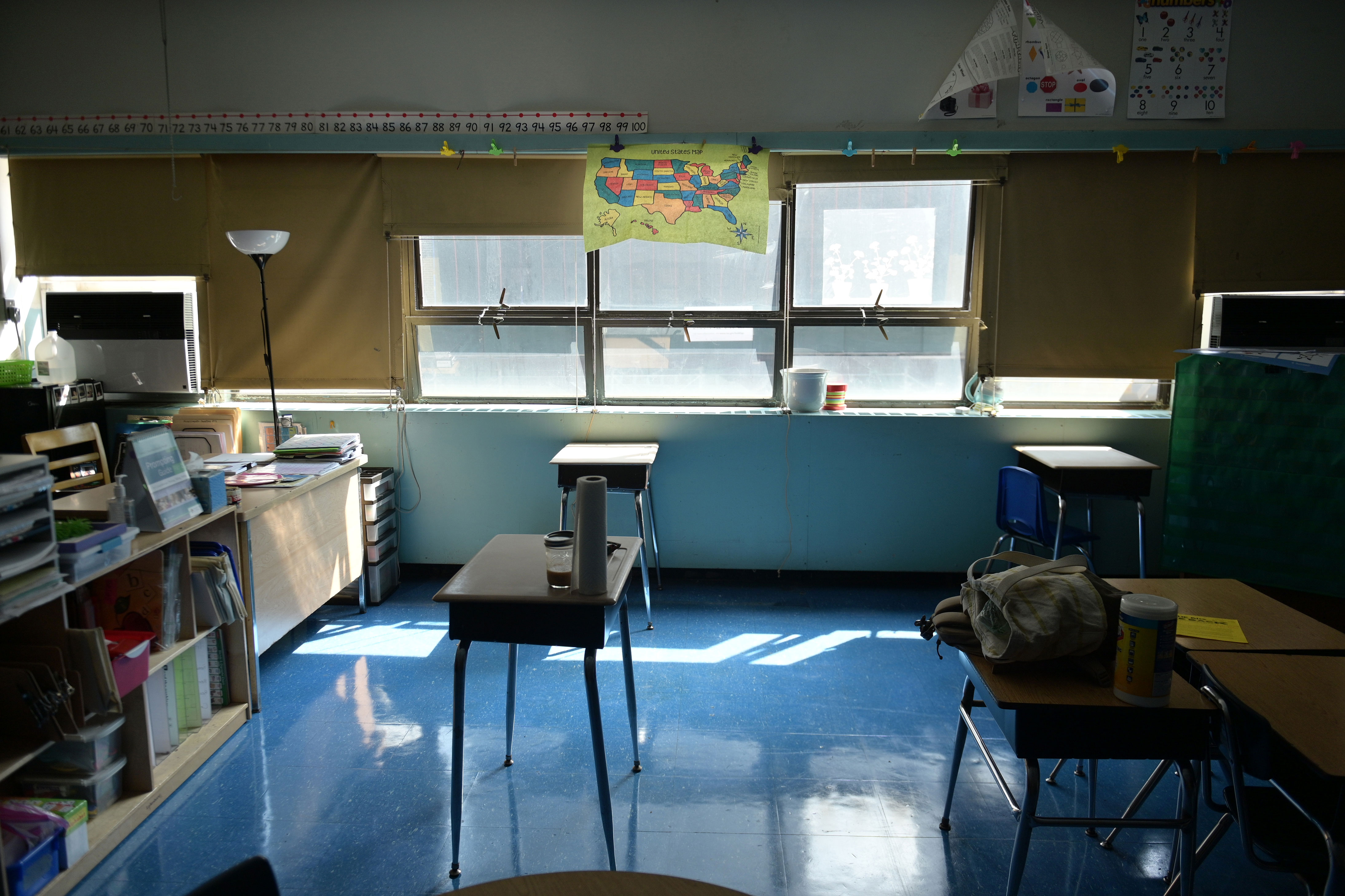 A classroom at Yung Wing School P.S. 124 in New York is pictured on September 8.