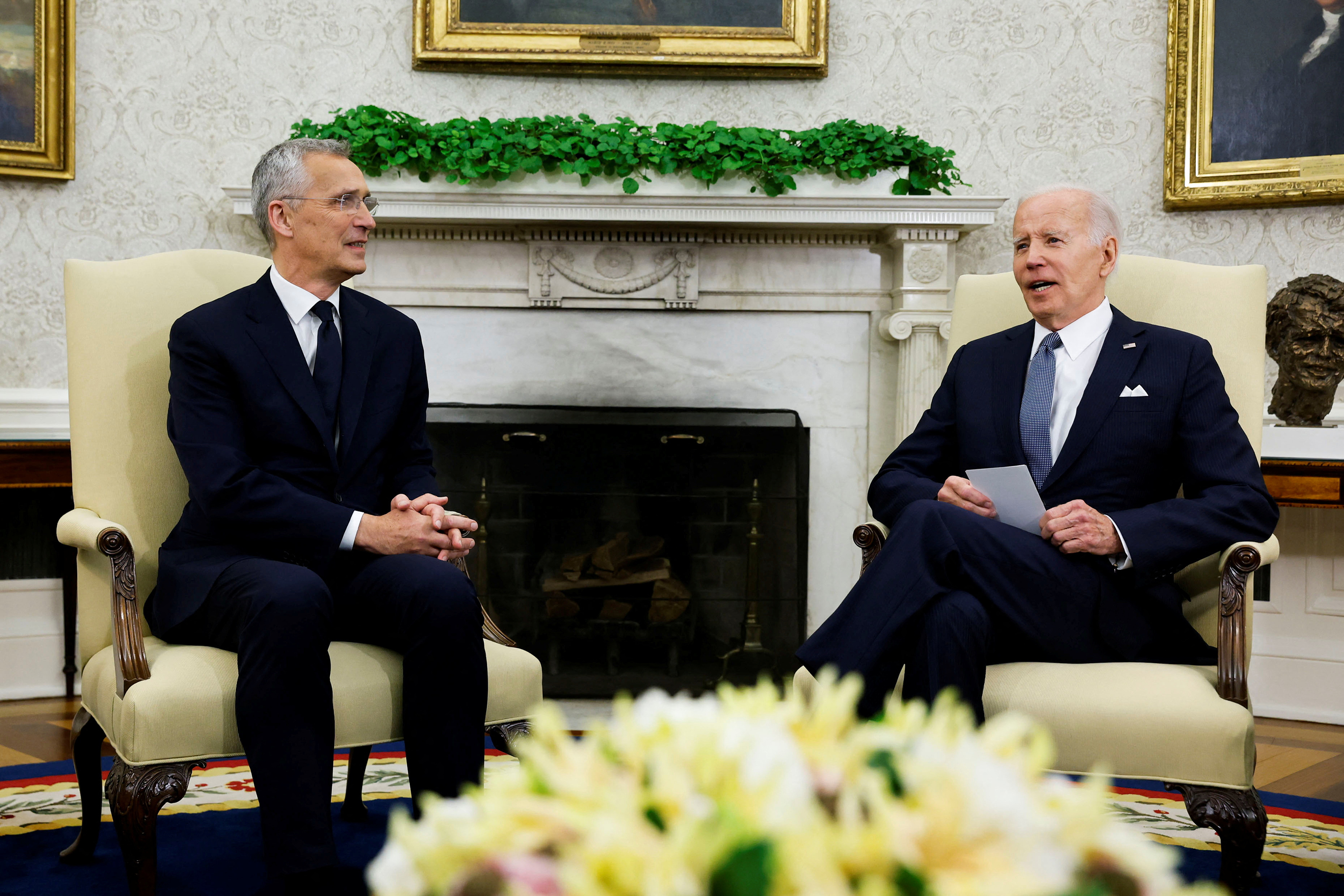 President Joe Biden meets with NATO Secretary General Jens Stoltenberg in the Oval Office at the White House in Washington, DC, on June 13.