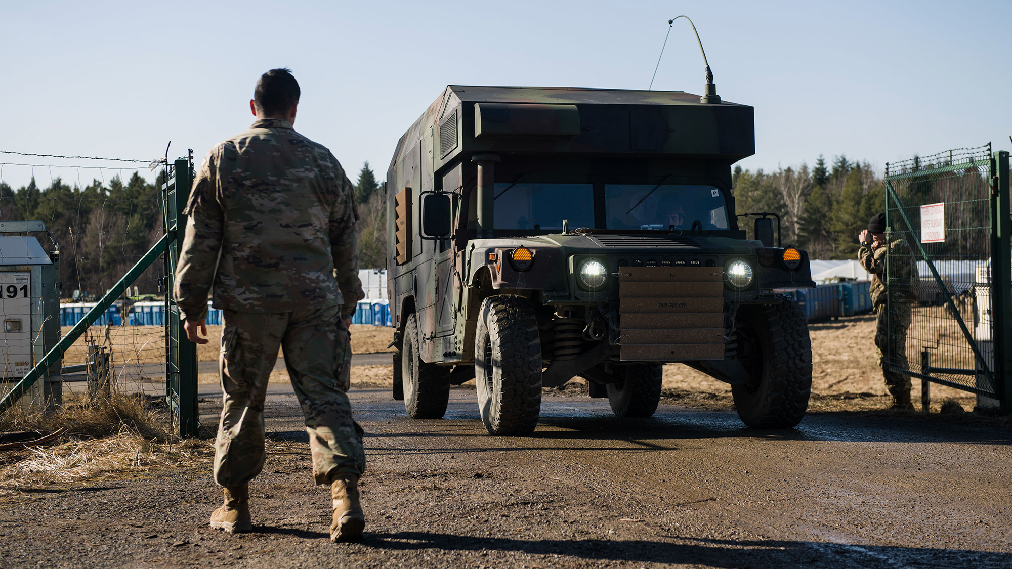 US soldiers are stationed at a military base in Arlamow, Poland, on February 24.