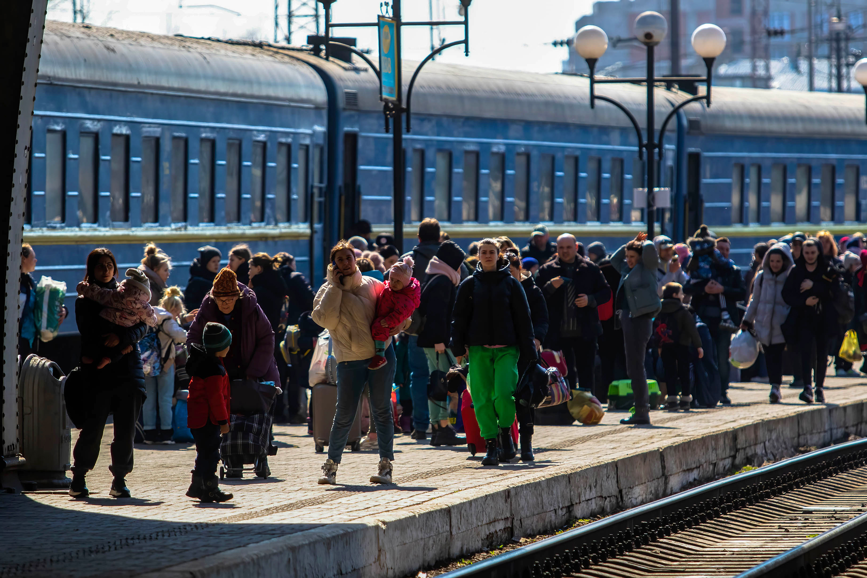 Refugees from Mariupol arrive at the train station in Lviv, Ukraine on March 24. 