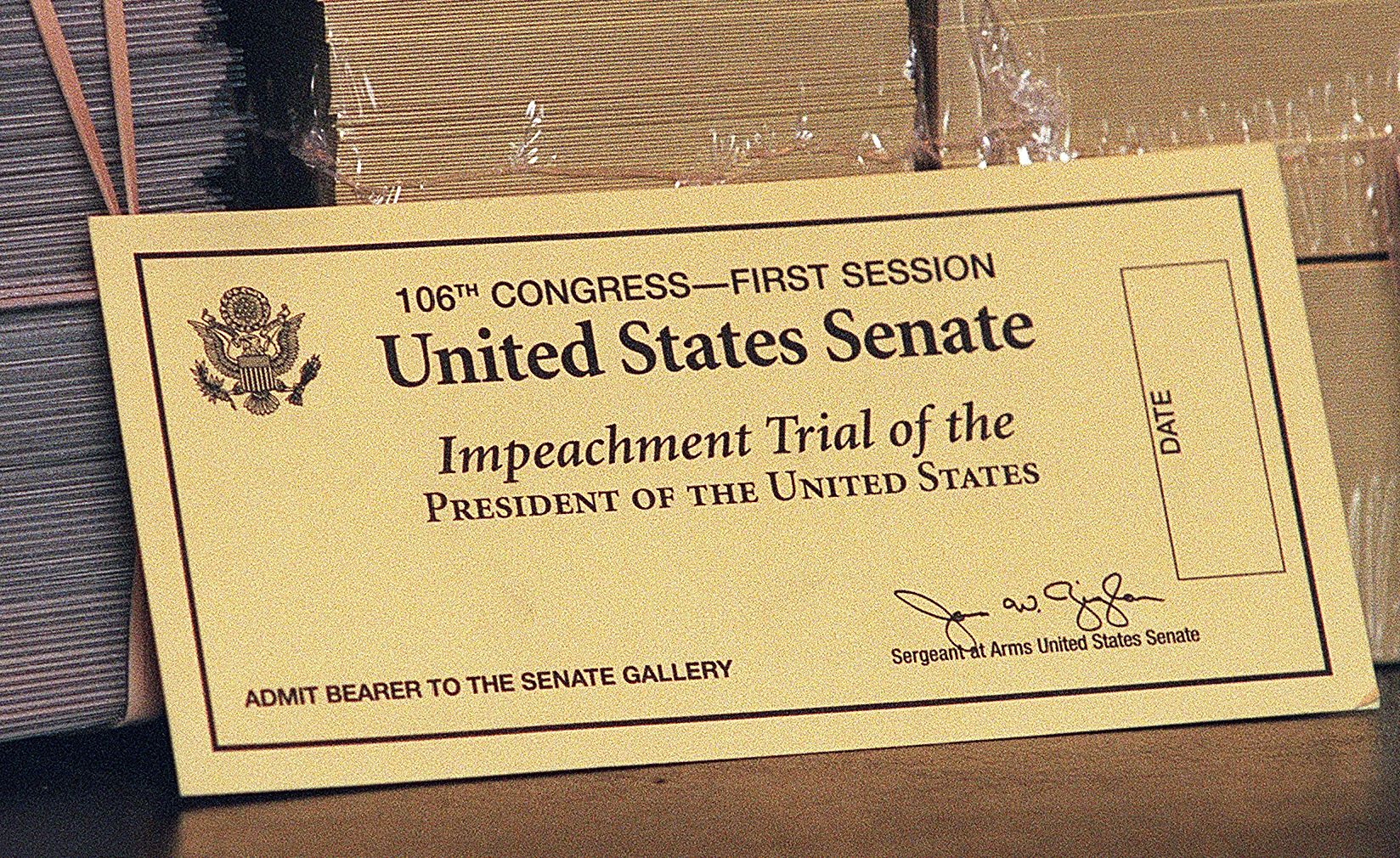 An official ticket to watch the impeachment trial of US President Bill Clinton