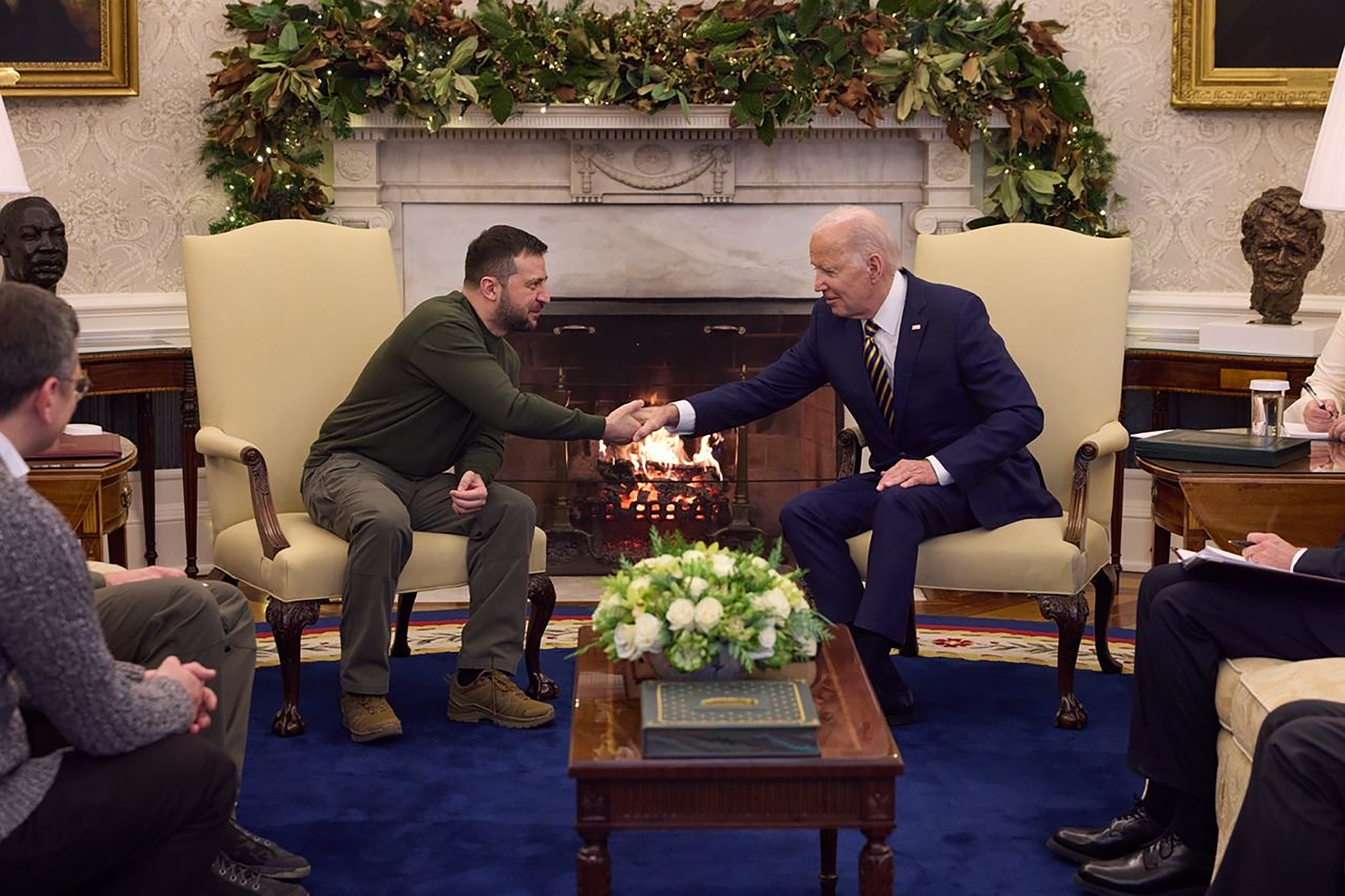 US President Joe Biden and Ukrainian President Volodymyr Zelensky meet at the White House in Washington, DC, on December 21.