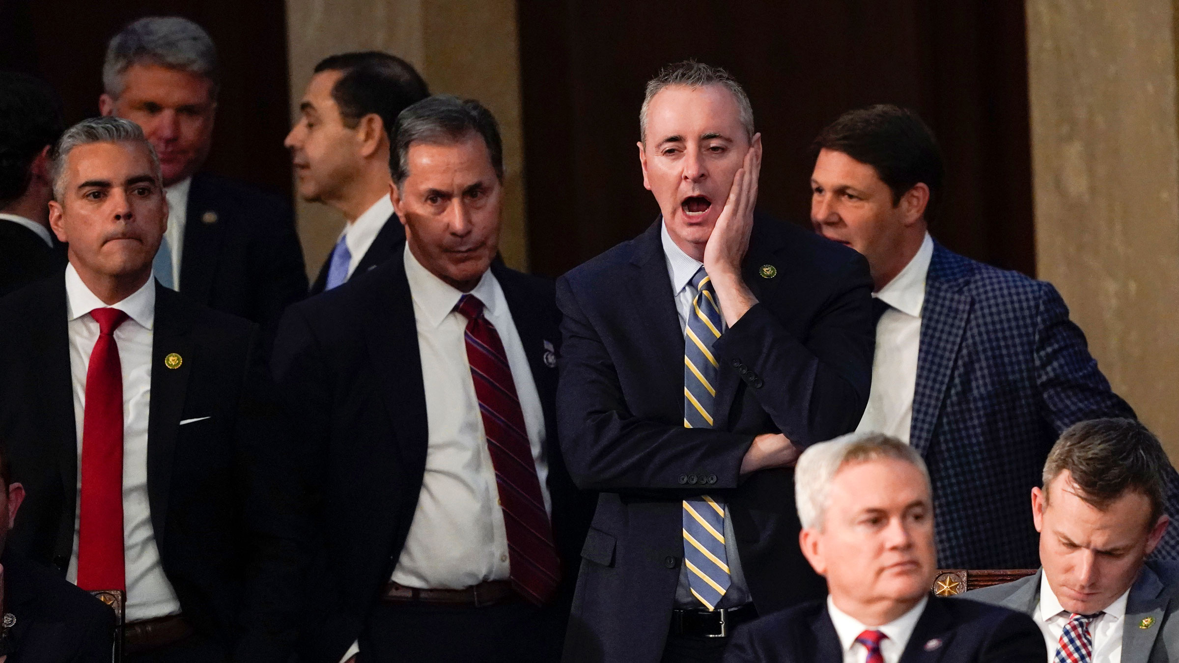 US Rep. Brian Fitzpatrick, a Republican from Pennsylvania., yawns after the third round of votes Tuesday.