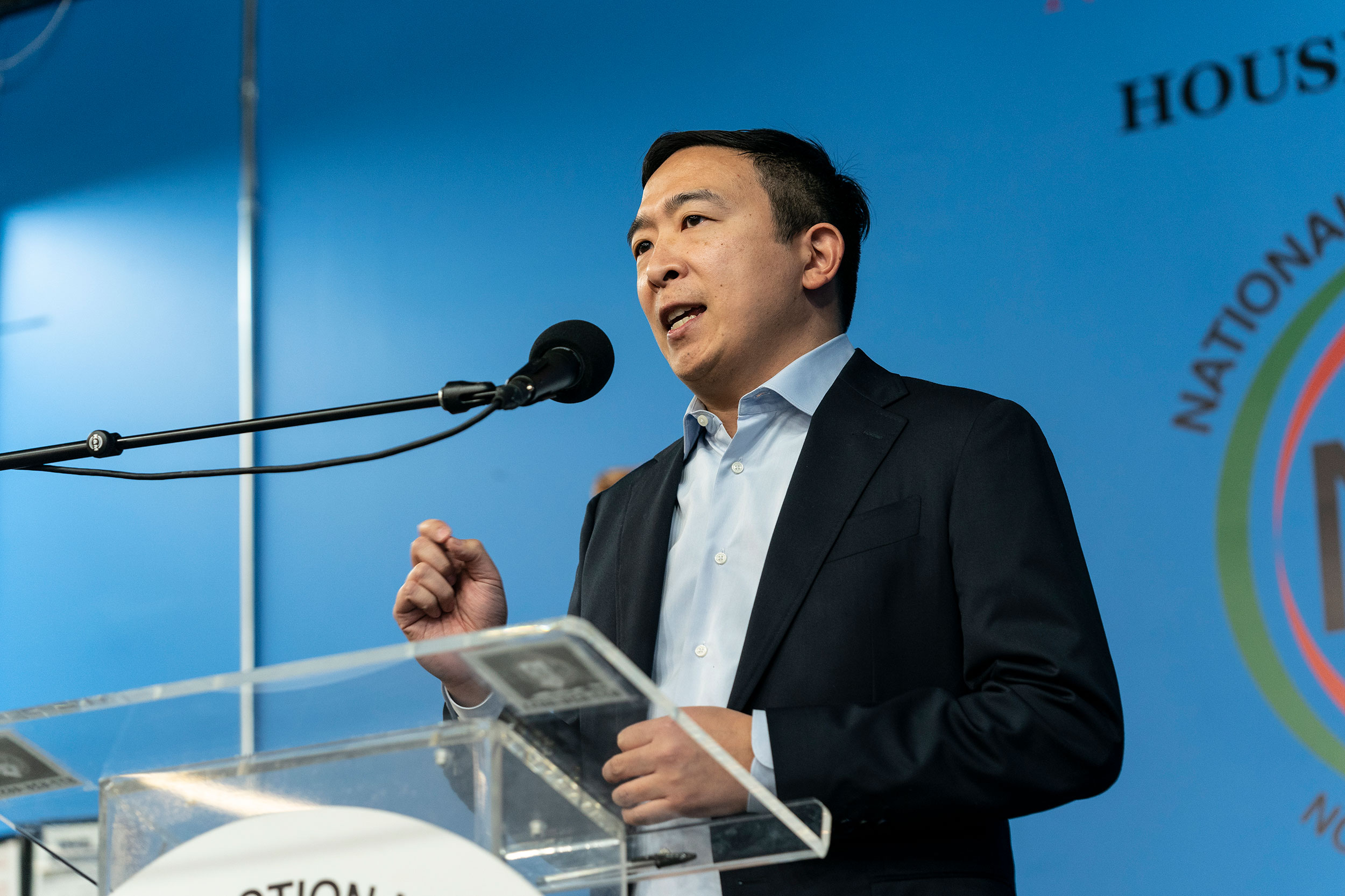 Andrew Yang speaks in New York on January 18.