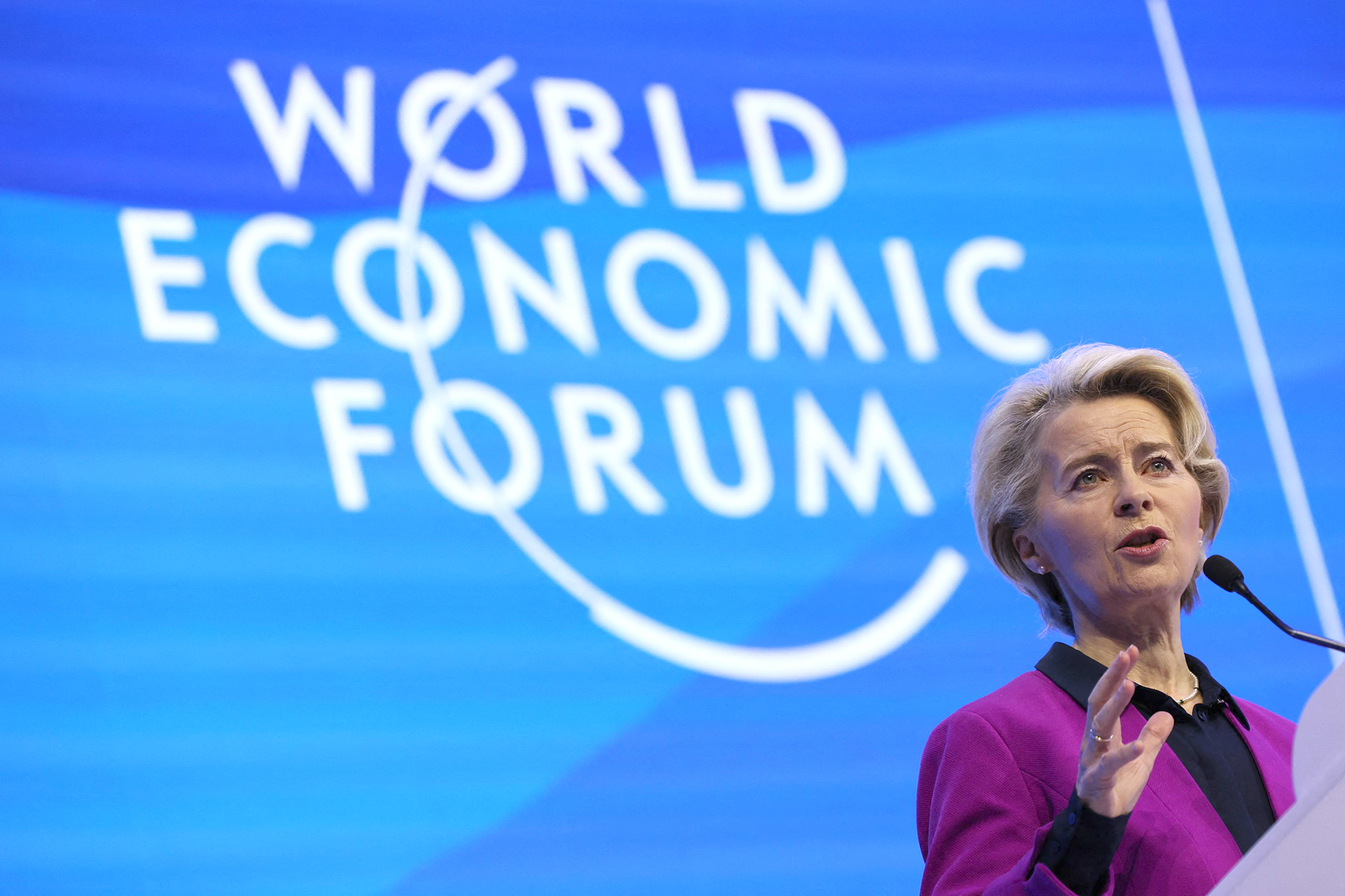 European Commission president Ursula Von der Leyen delivers a speech at the 2023 World Economic Forum Annual Meeting in Davos, Switzerland, on January 17.
